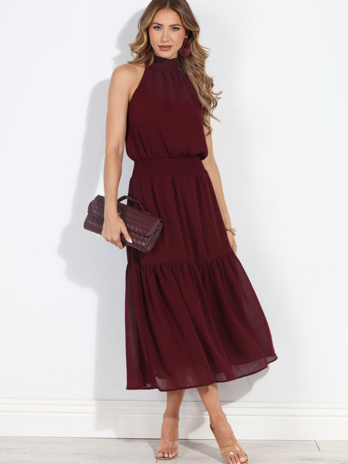 Burgundy Chiffon Halter Maxi-BEST SELLER