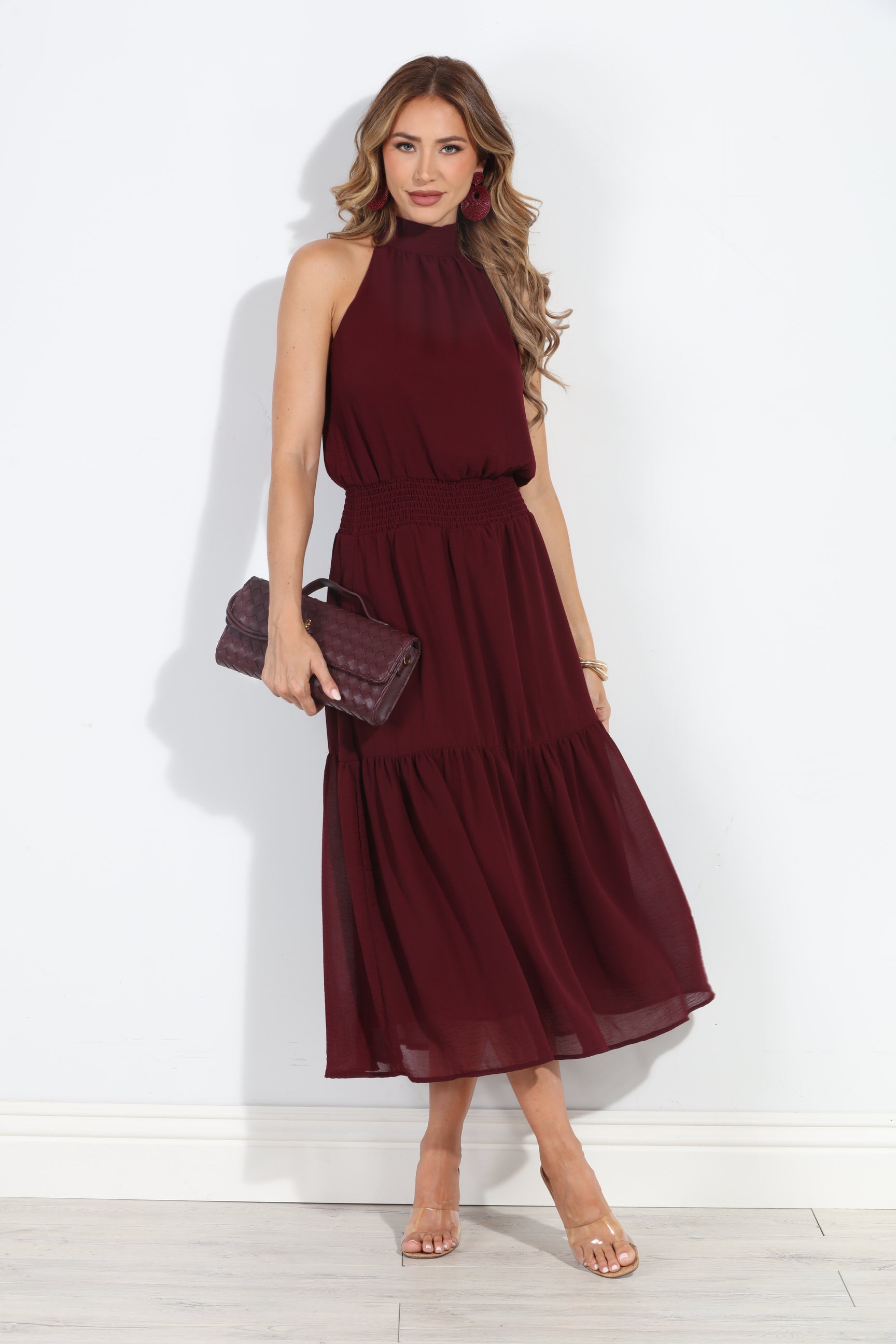 Burgundy Chiffon Halter Maxi-BEST SELLER