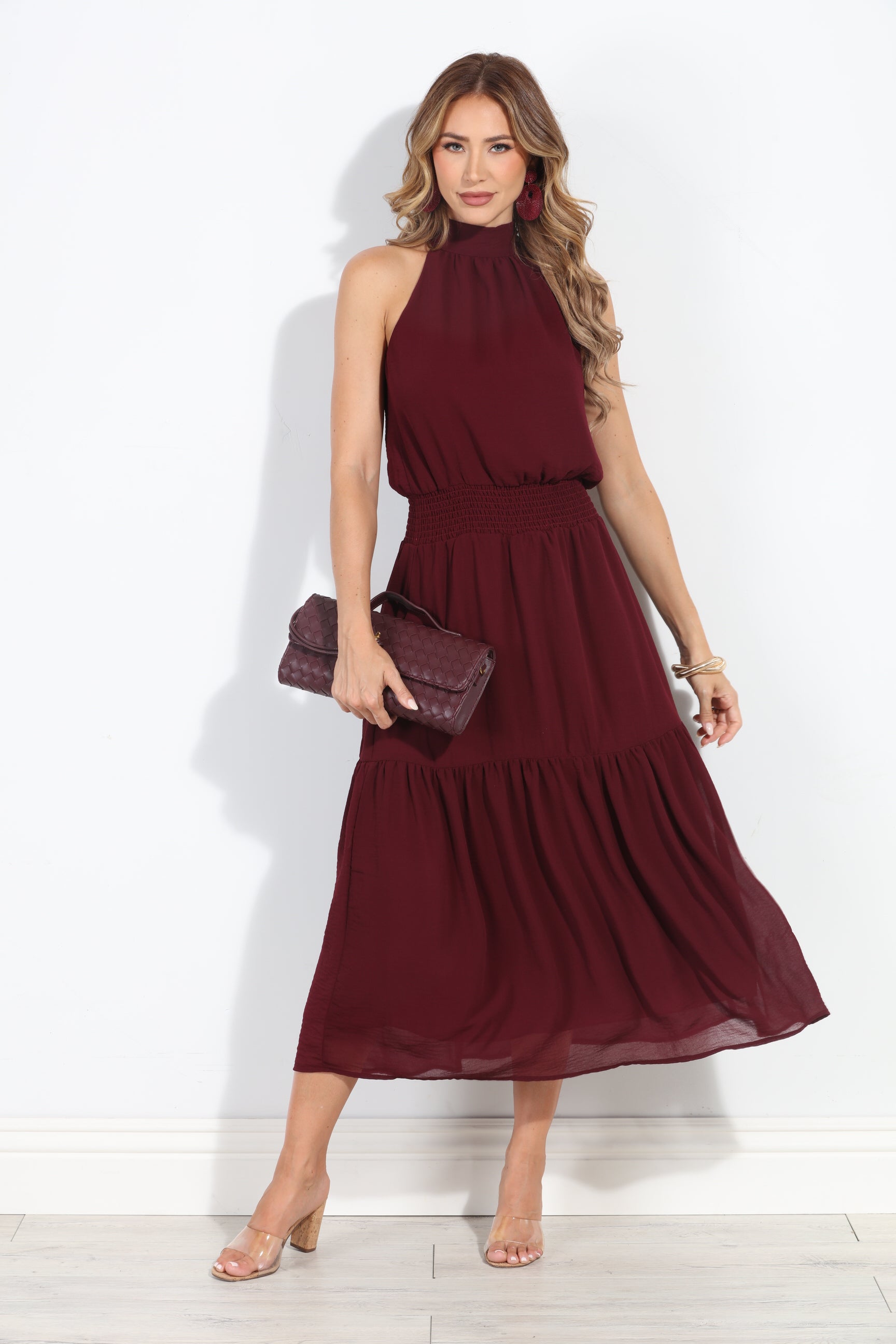 Burgundy Chiffon Halter Maxi-BEST SELLER