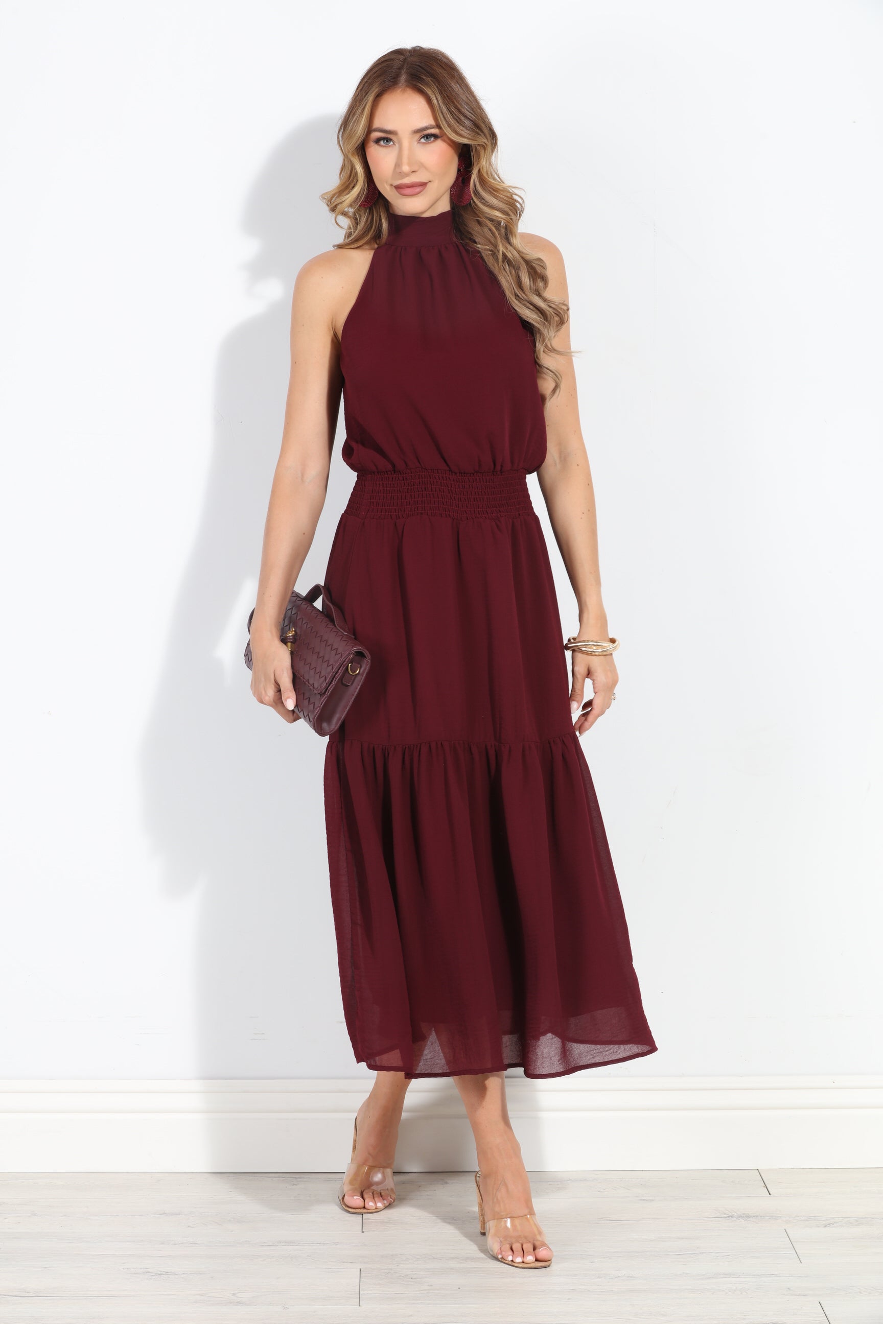 Burgundy Chiffon Halter Maxi-BEST SELLER