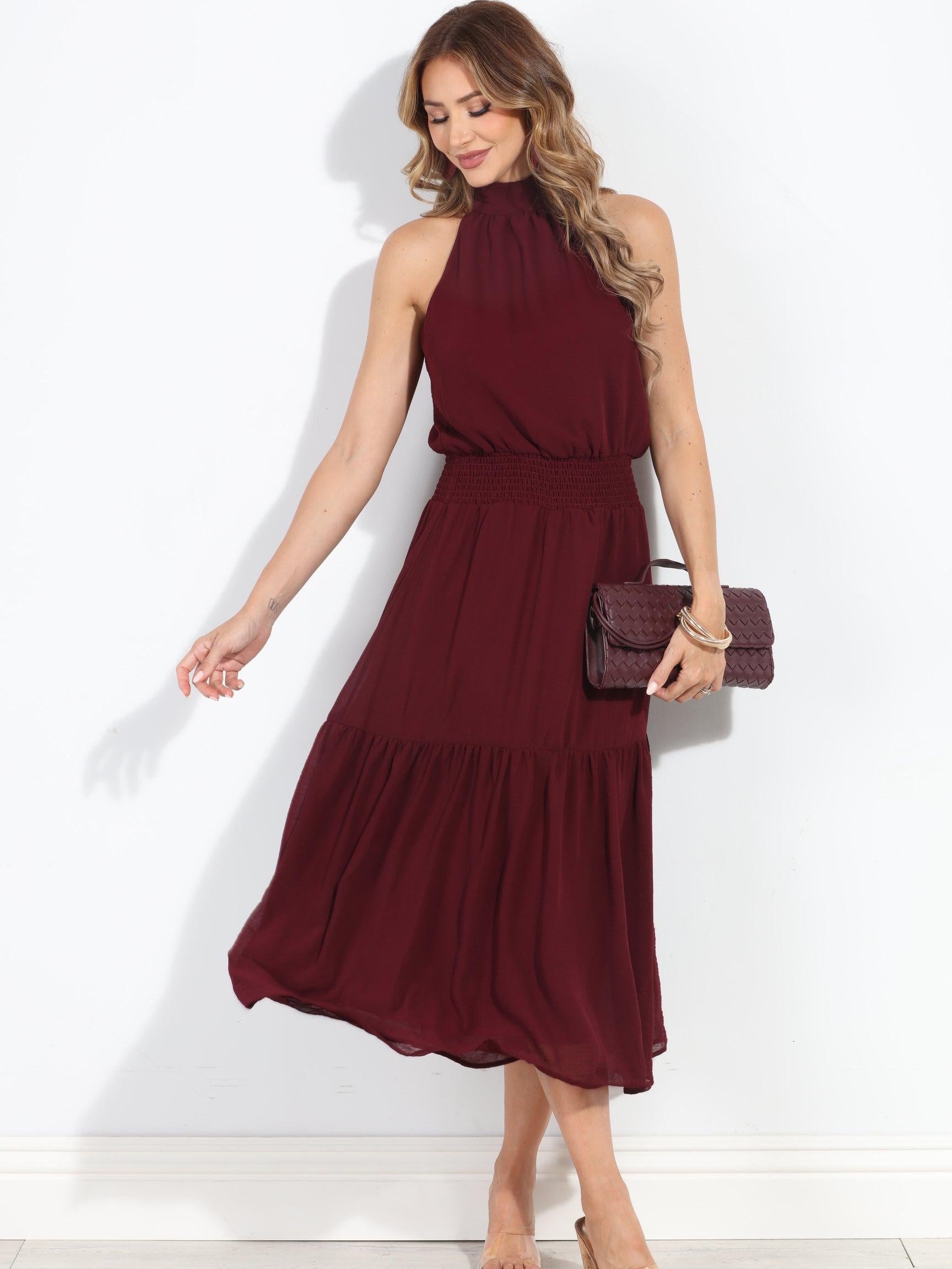 Burgundy Chiffon Halter Maxi-BEST SELLER