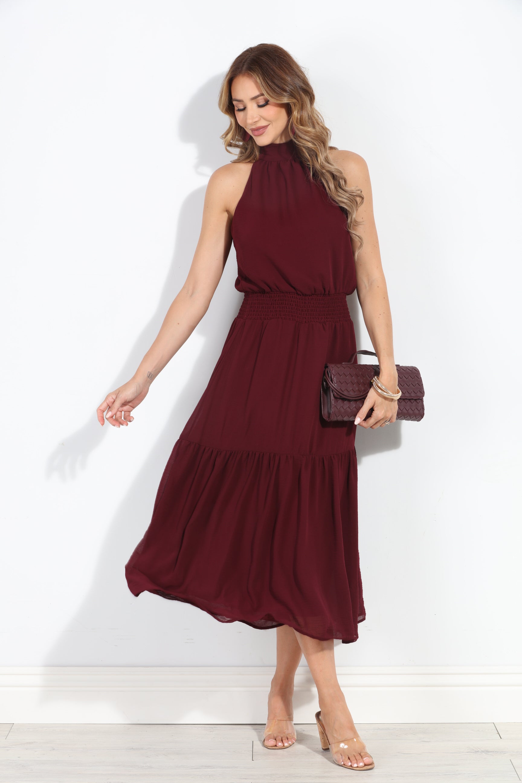 Burgundy Chiffon Halter Maxi-BEST SELLER