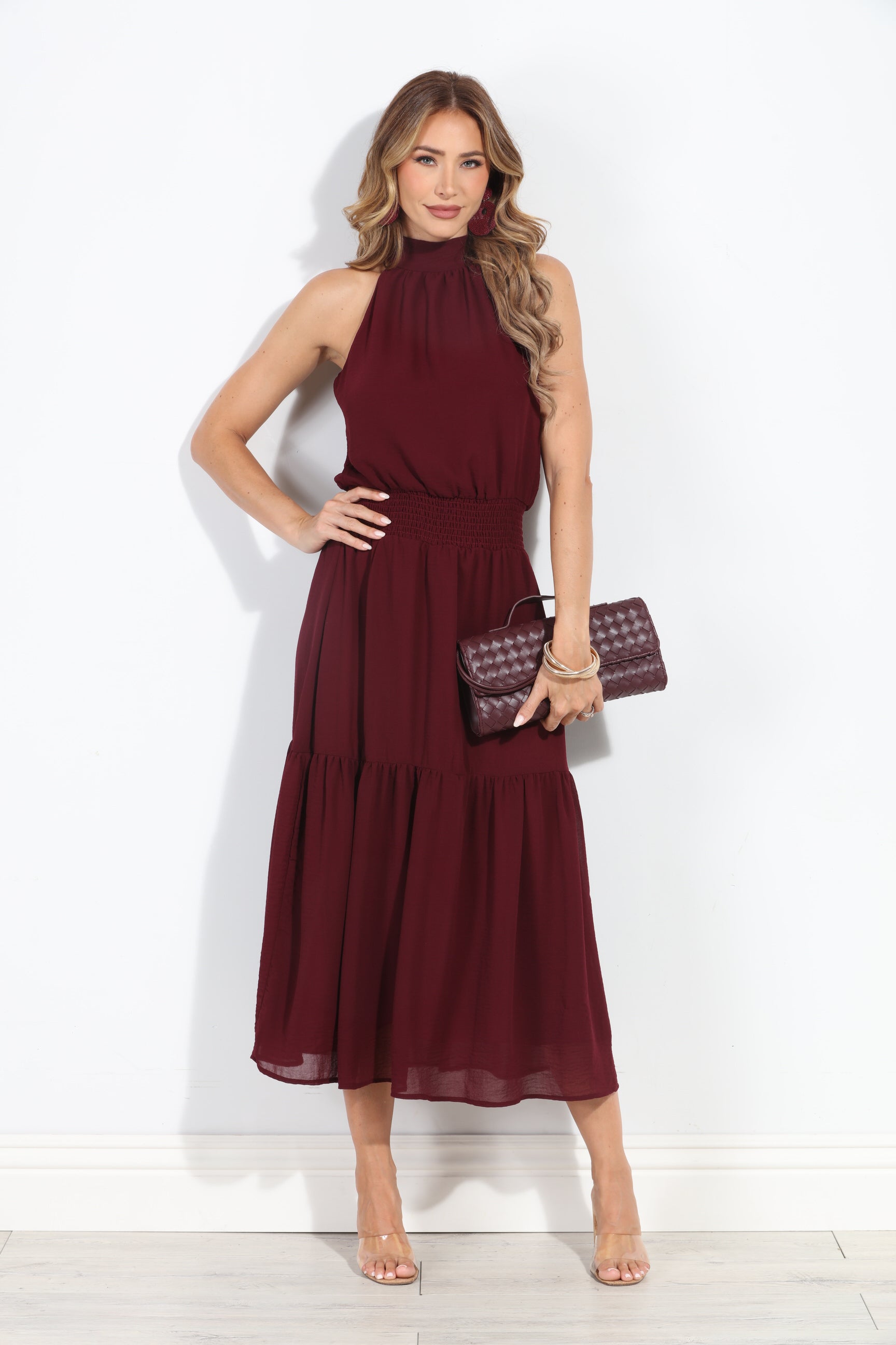 Burgundy Chiffon Halter Maxi-BEST SELLER