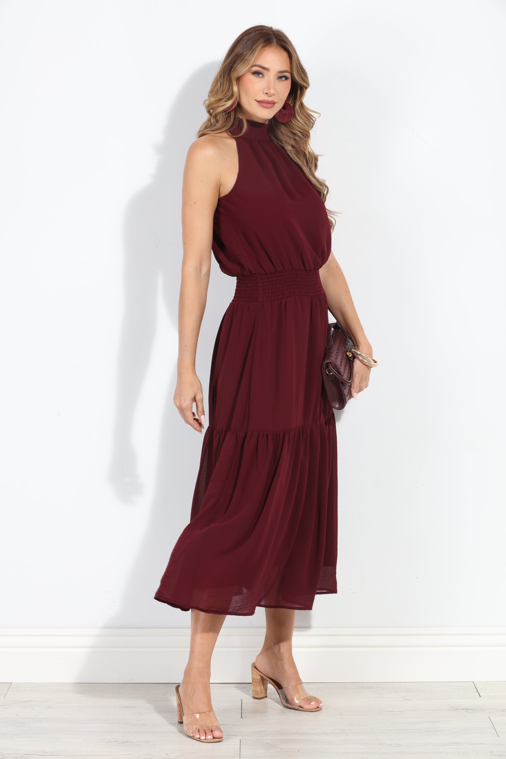 Burgundy Chiffon Halter Maxi-BEST SELLER