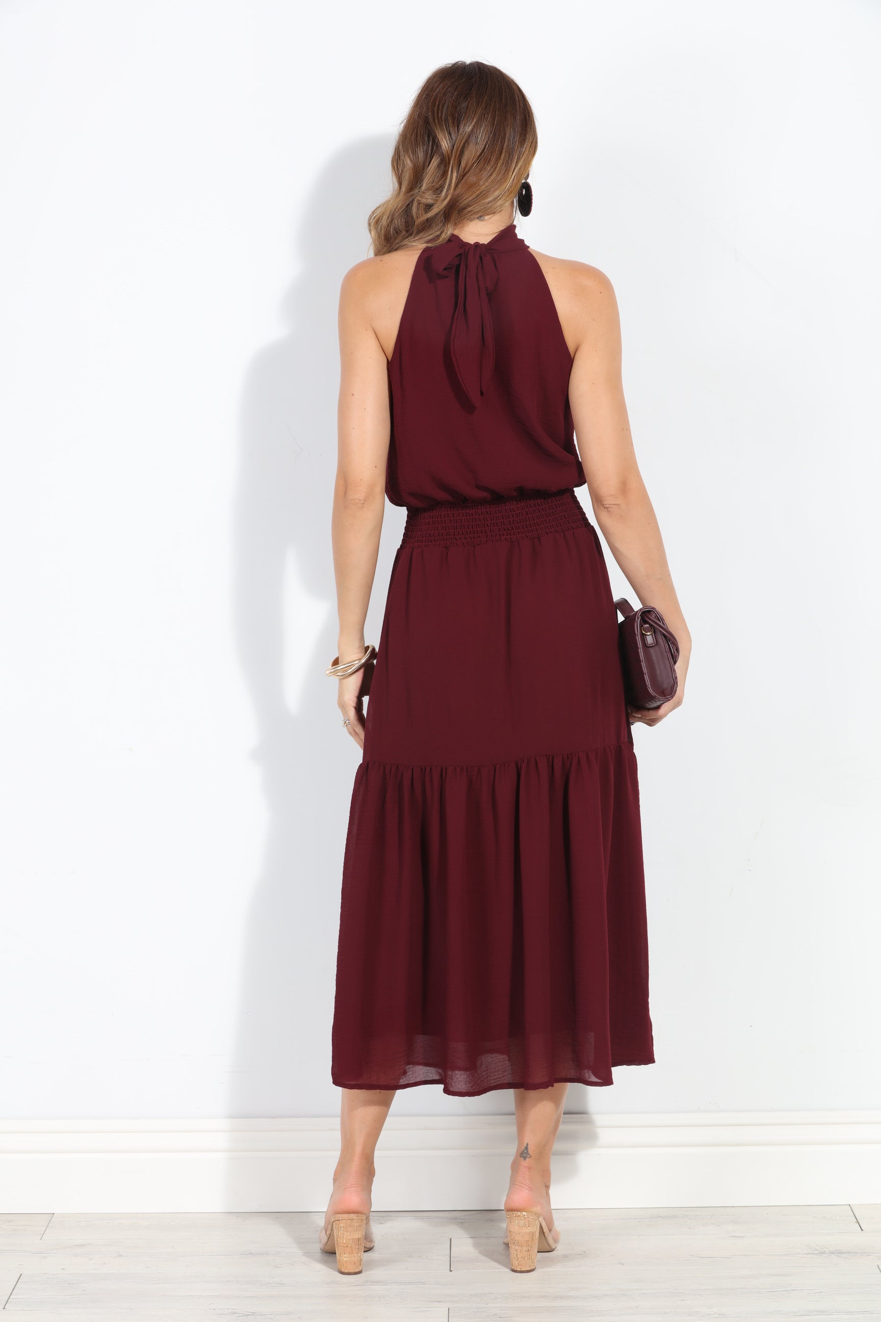 Burgundy Chiffon Halter Maxi-BEST SELLER