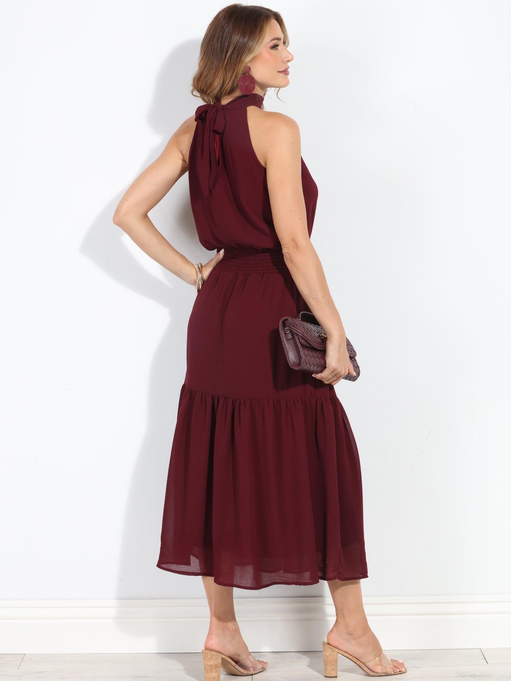 Burgundy Chiffon Halter Maxi-BEST SELLER