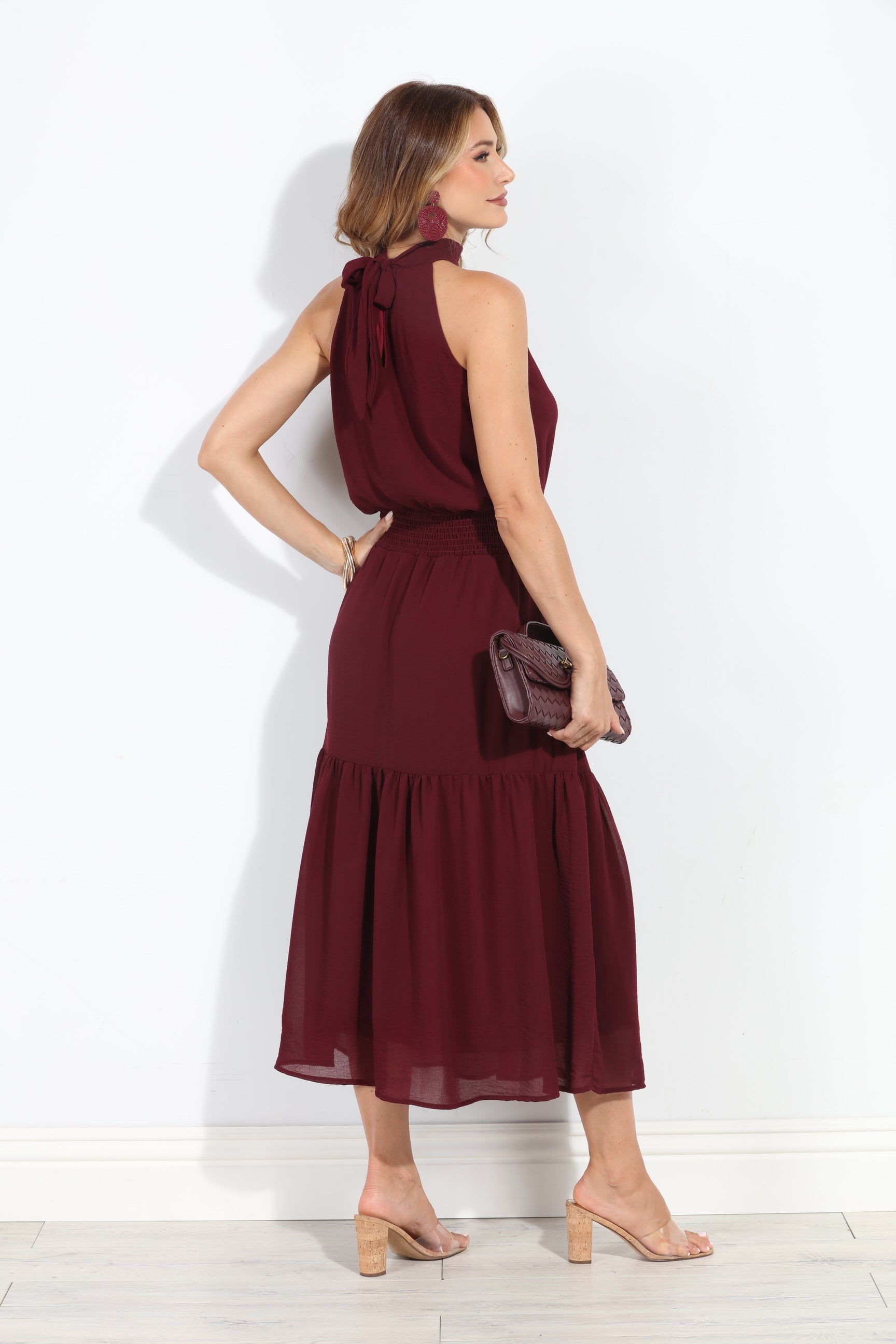 Burgundy Chiffon Halter Maxi-BEST SELLER