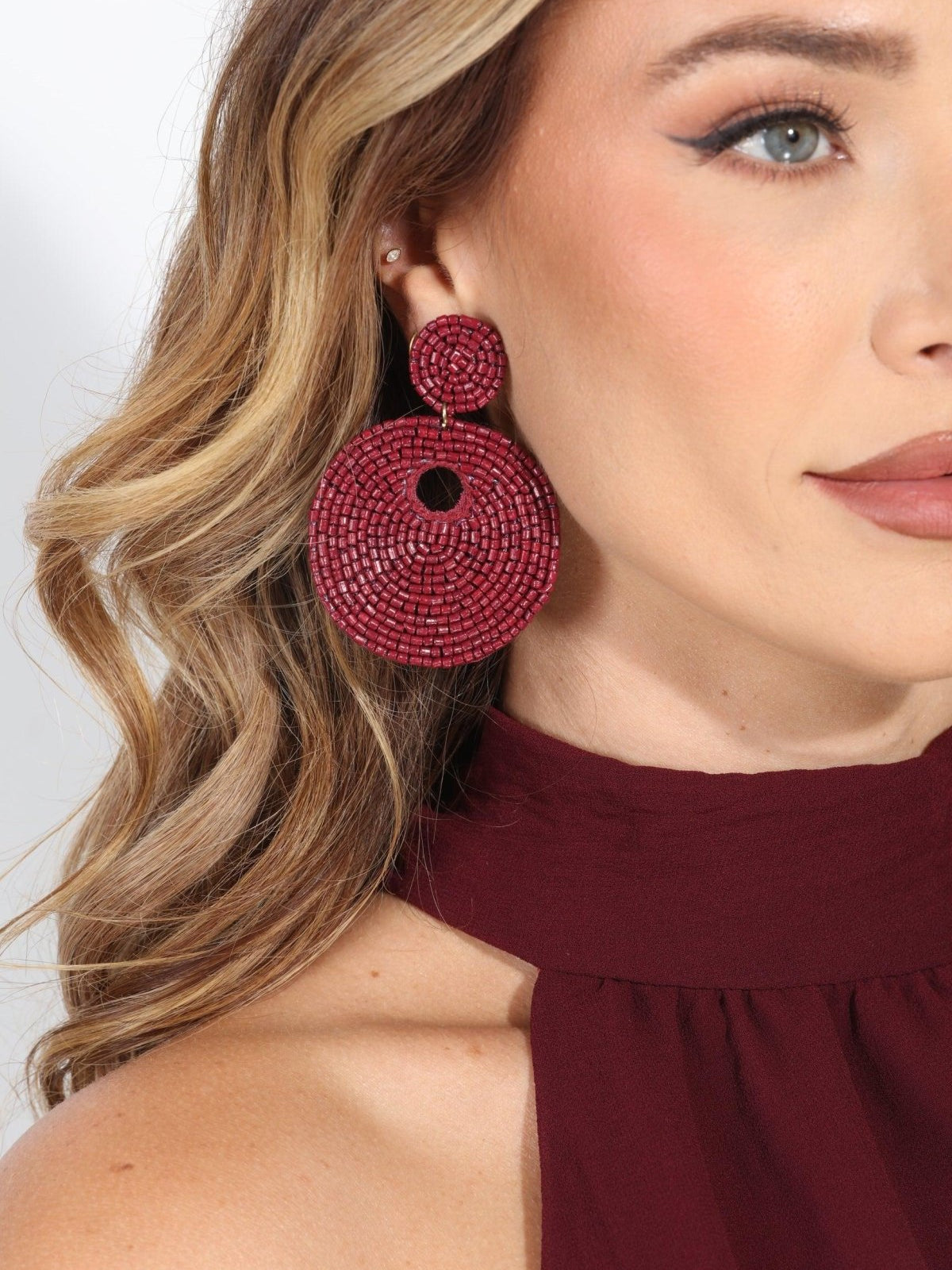 Burgundy Beaded Earrings