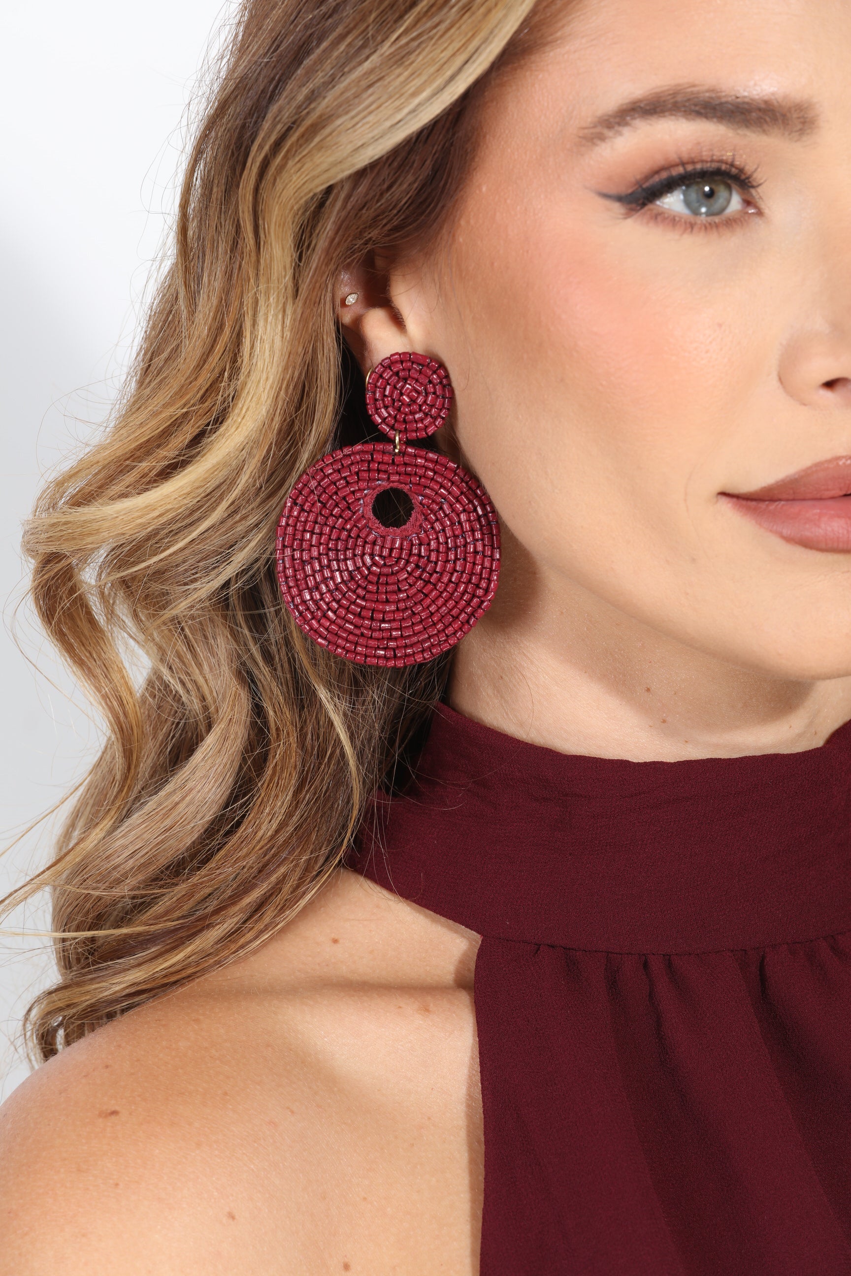 Burgundy Beaded Earrings