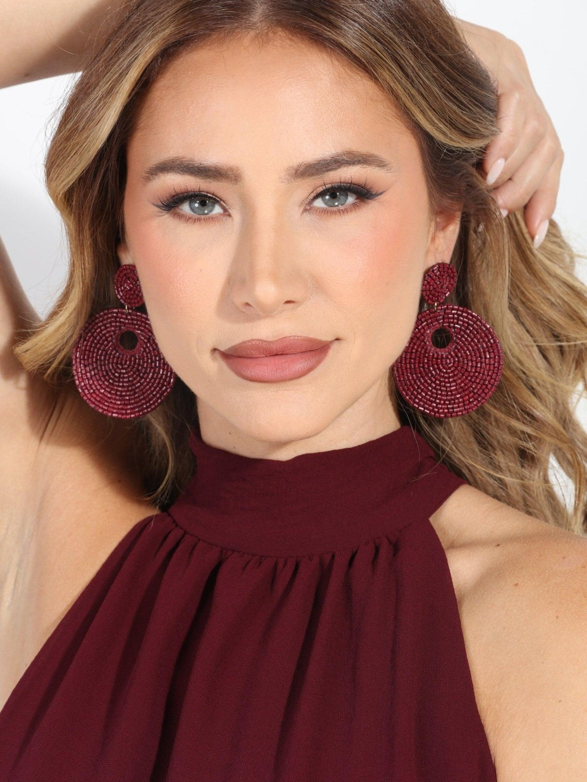 Burgundy Beaded Earrings