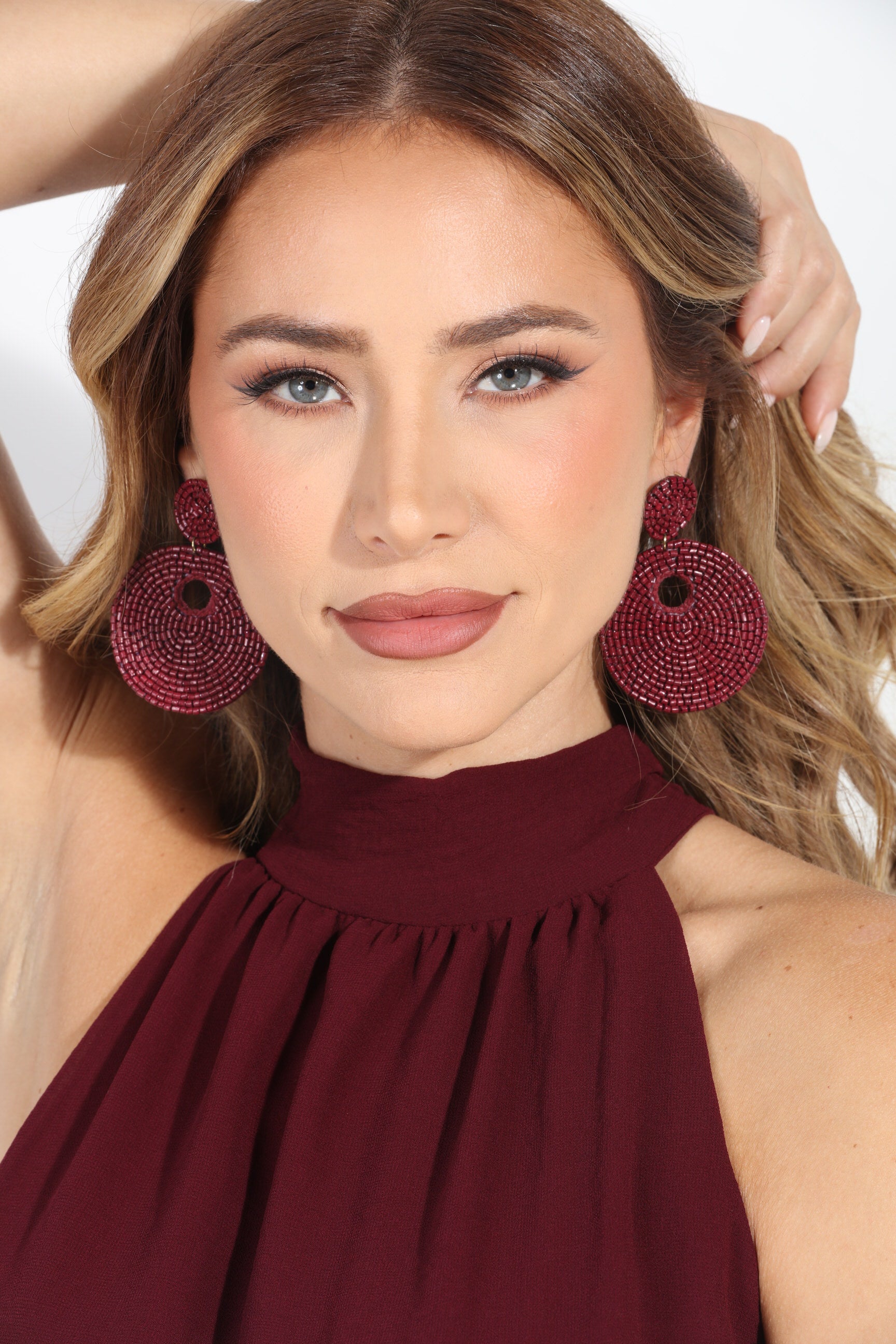 Burgundy Beaded Earrings