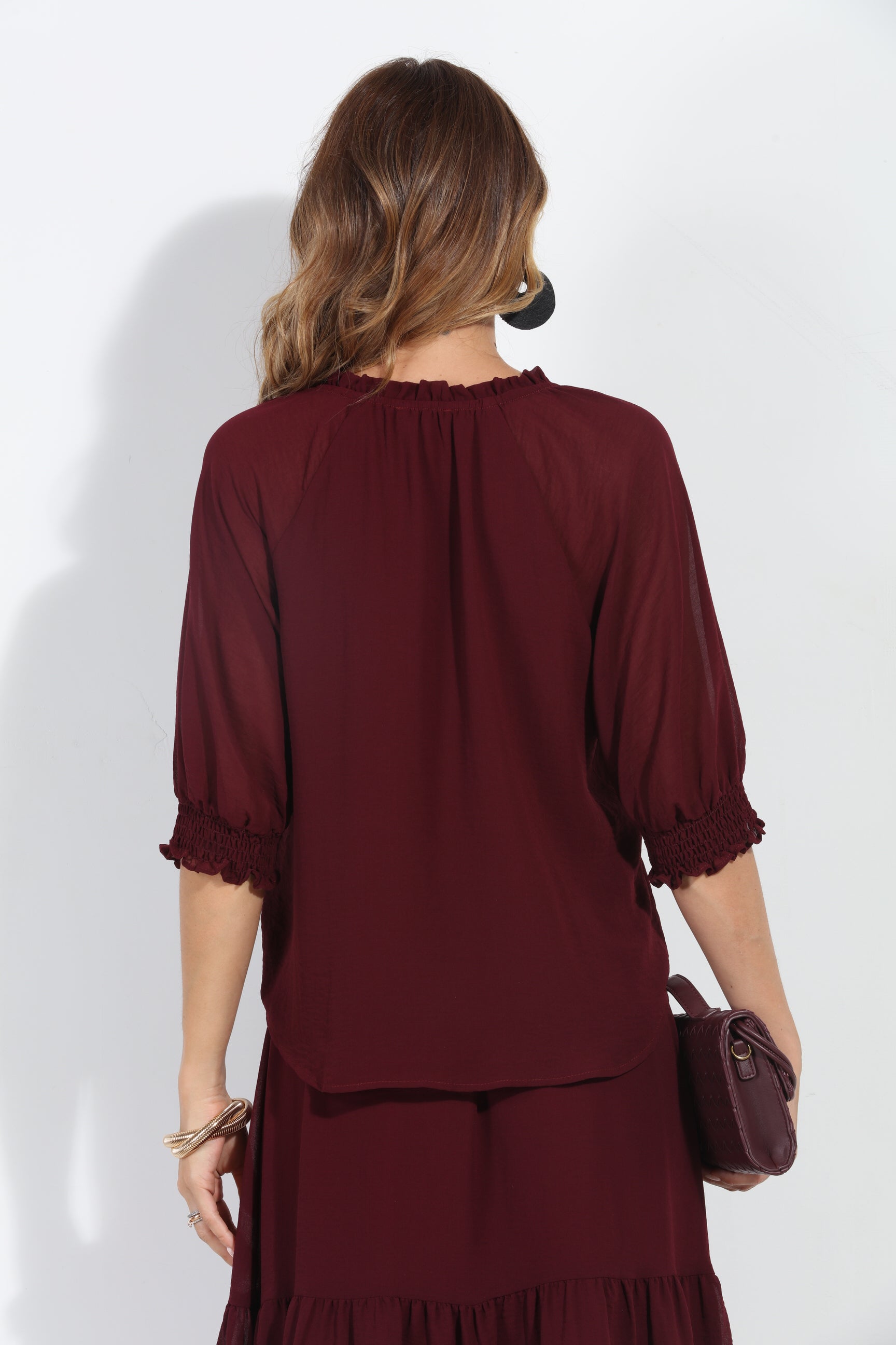 Burgundy Split Neck Blouse-BEST SELLER