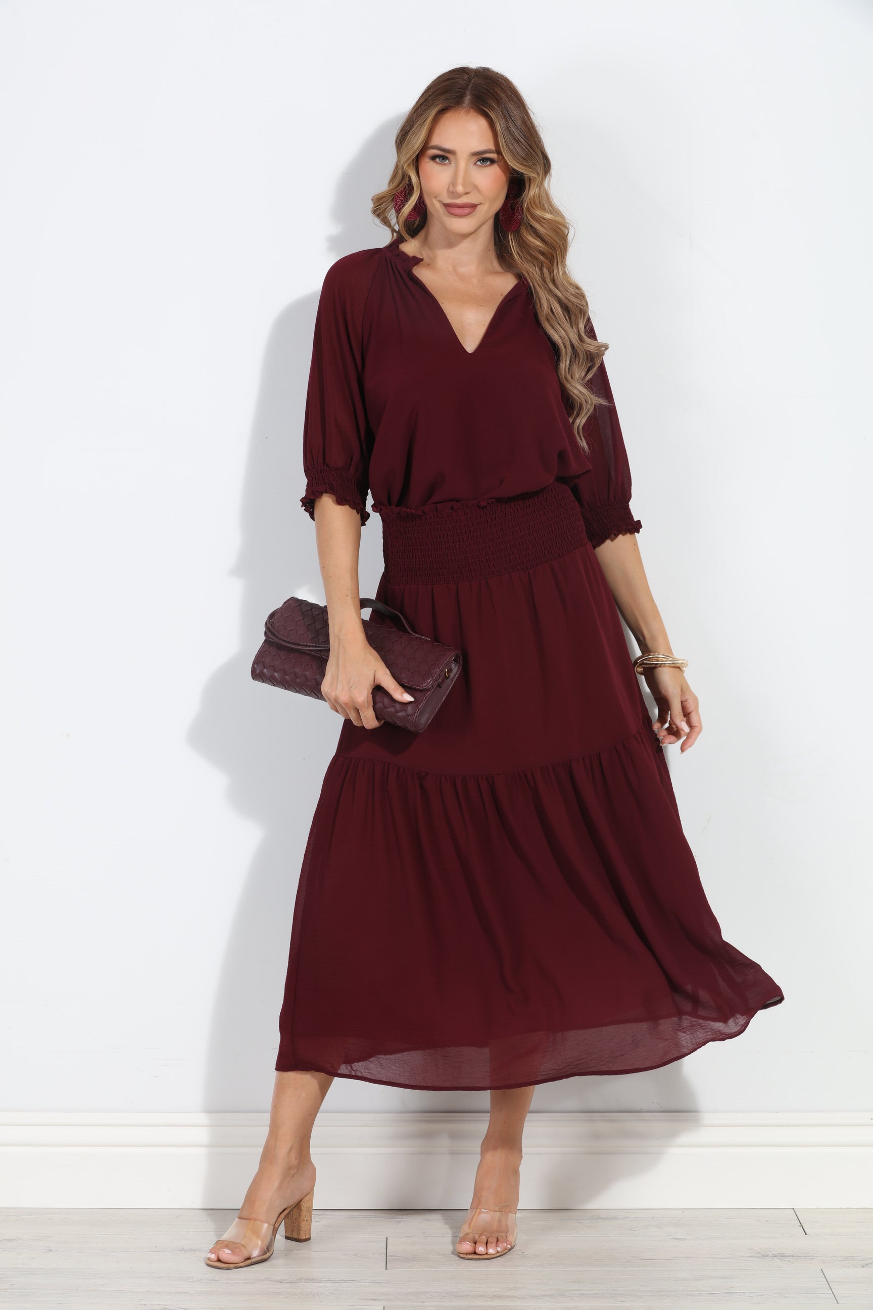 Burgundy Split Neck Blouse-BEST SELLER