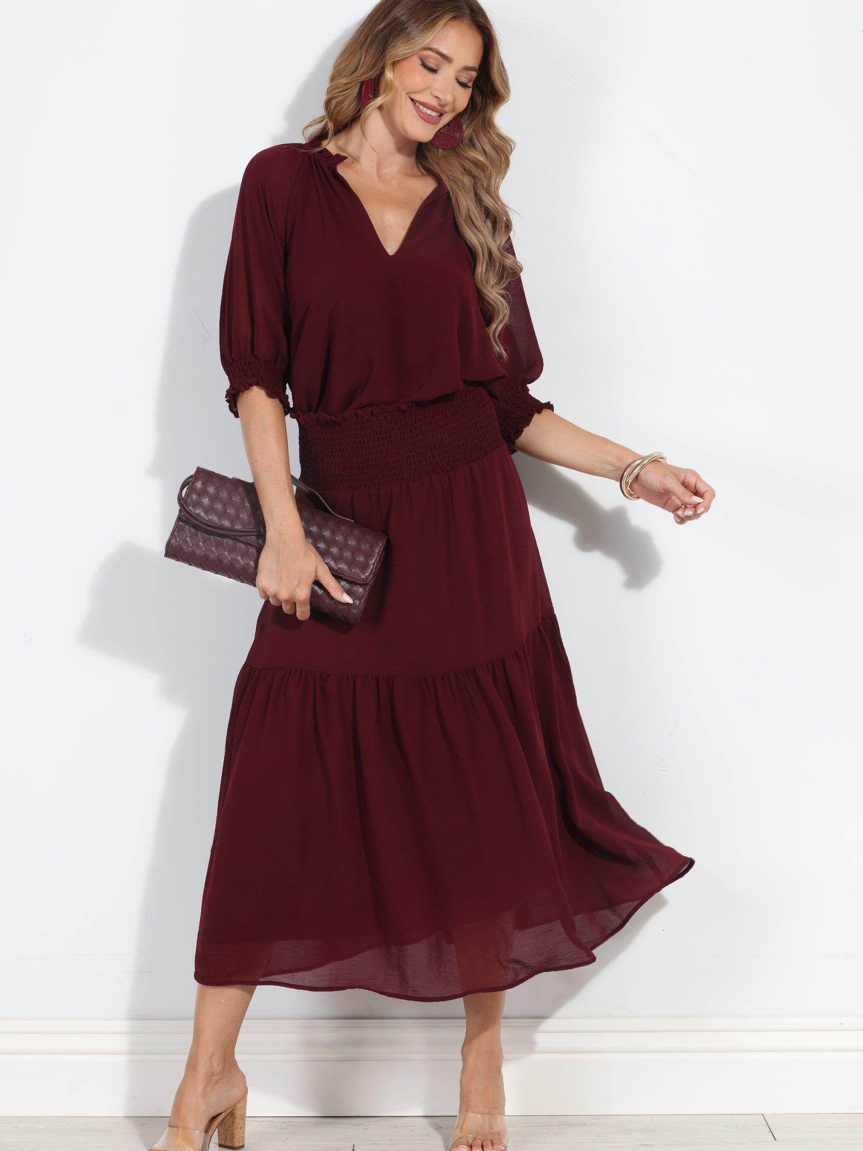 Burgundy Split Neck Blouse-BEST SELLER
