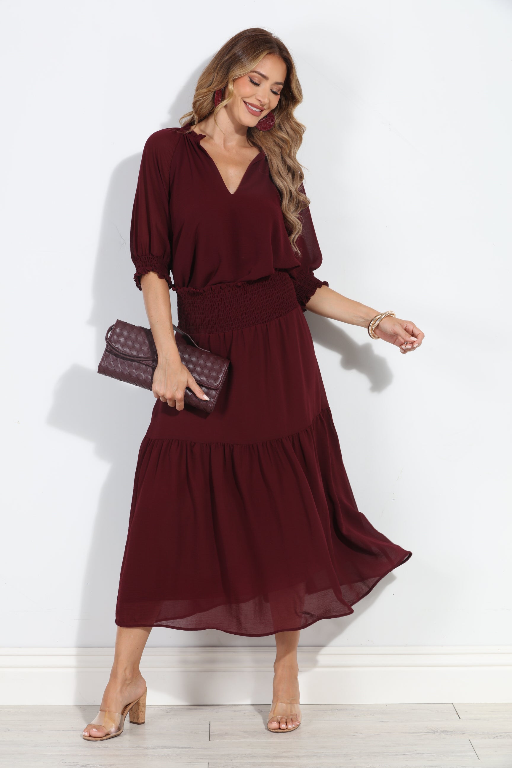 Burgundy Split Neck Blouse-BEST SELLER