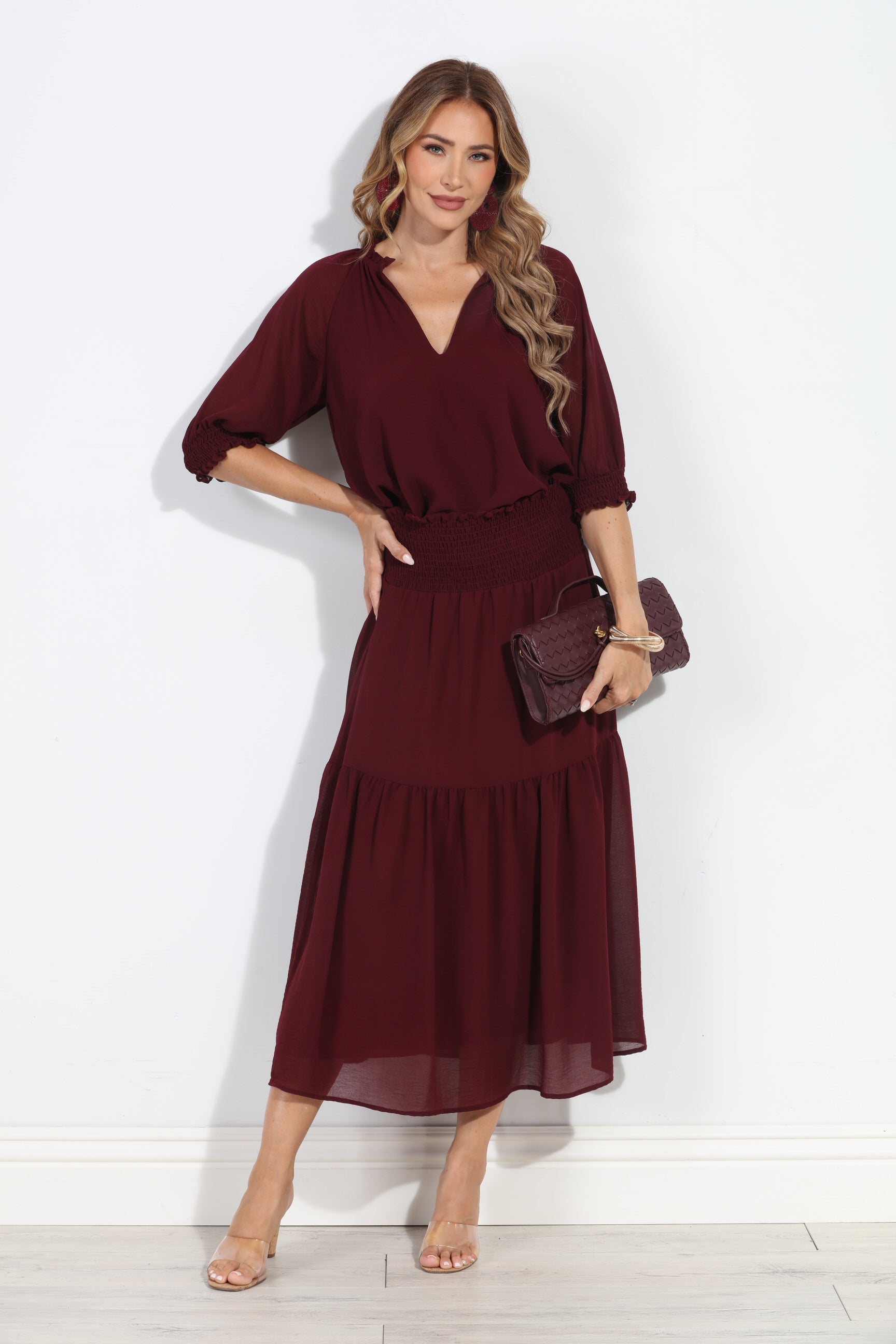 Burgundy Split Neck Blouse-BEST SELLER