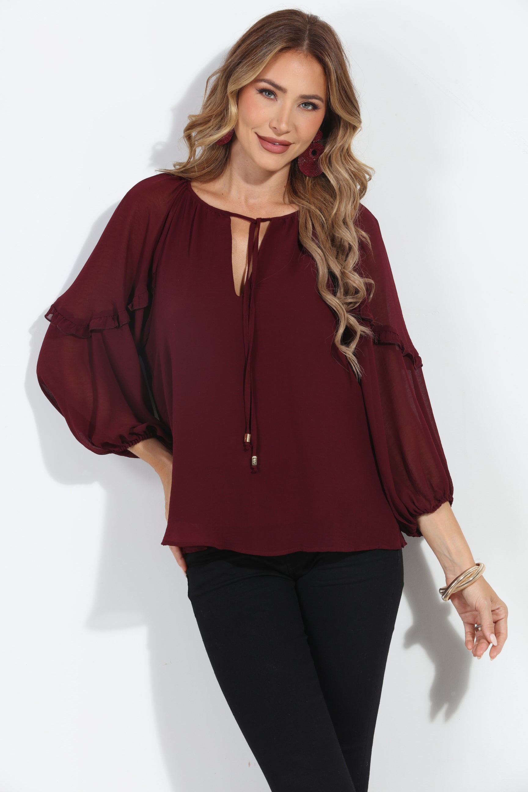 Burgundy chiffon blouse deals