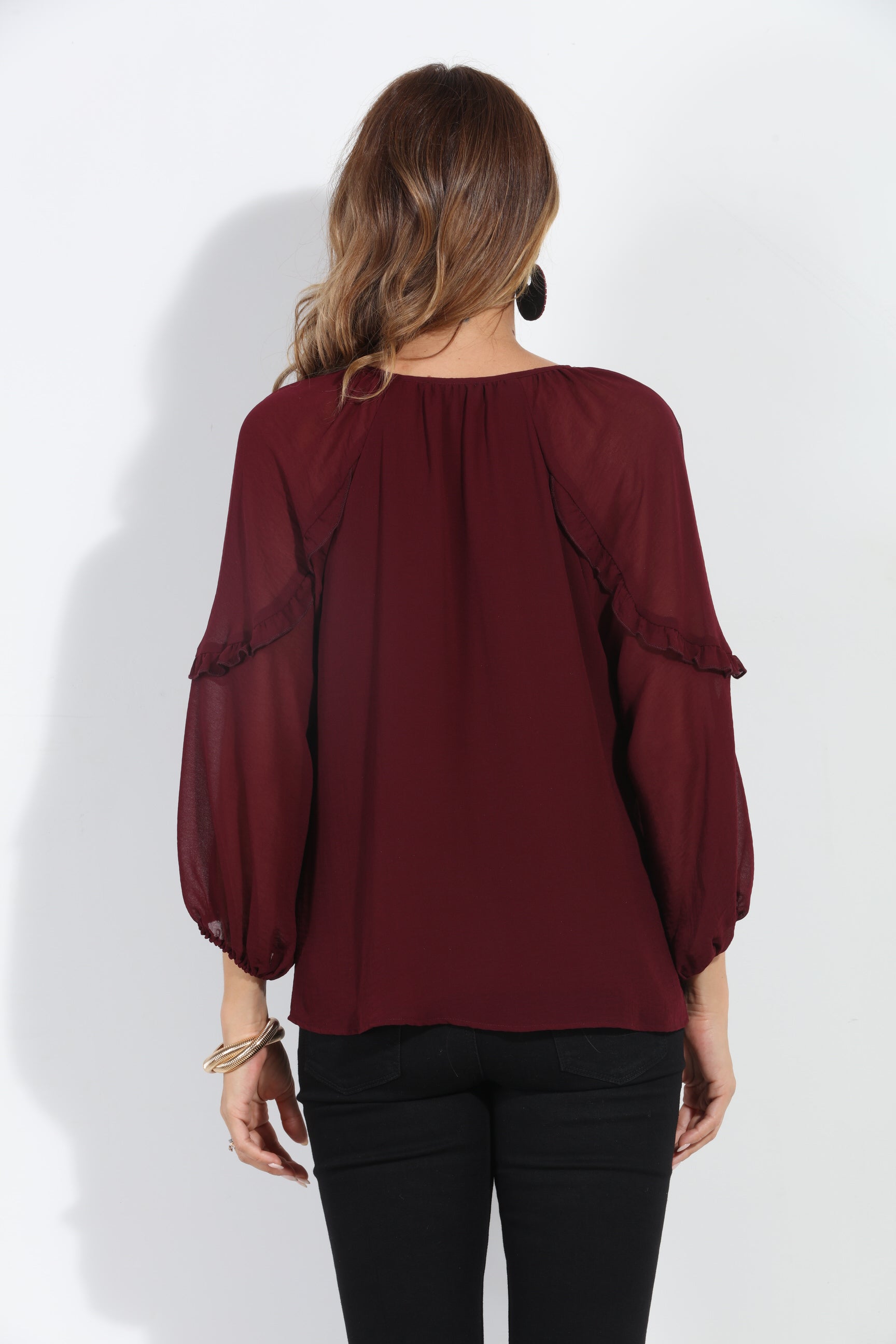 Burgundy Ruffle Chiffon Blouse