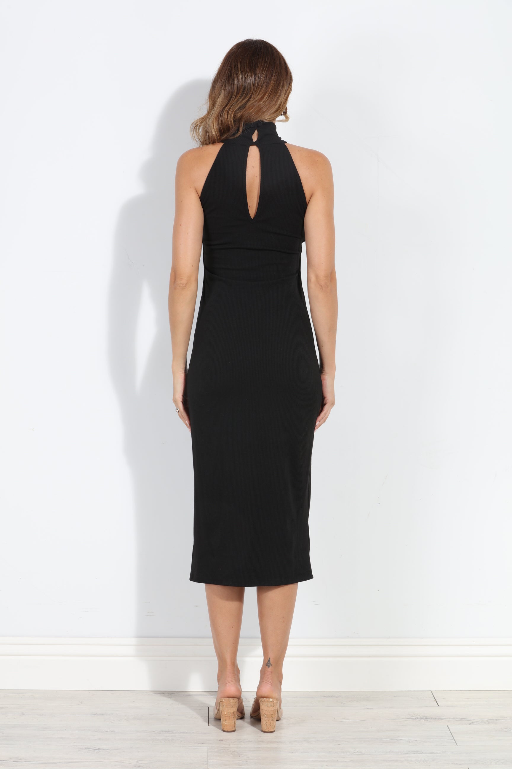 Black Ribbed High Neck Sleeveless Dress-BEST SELLER