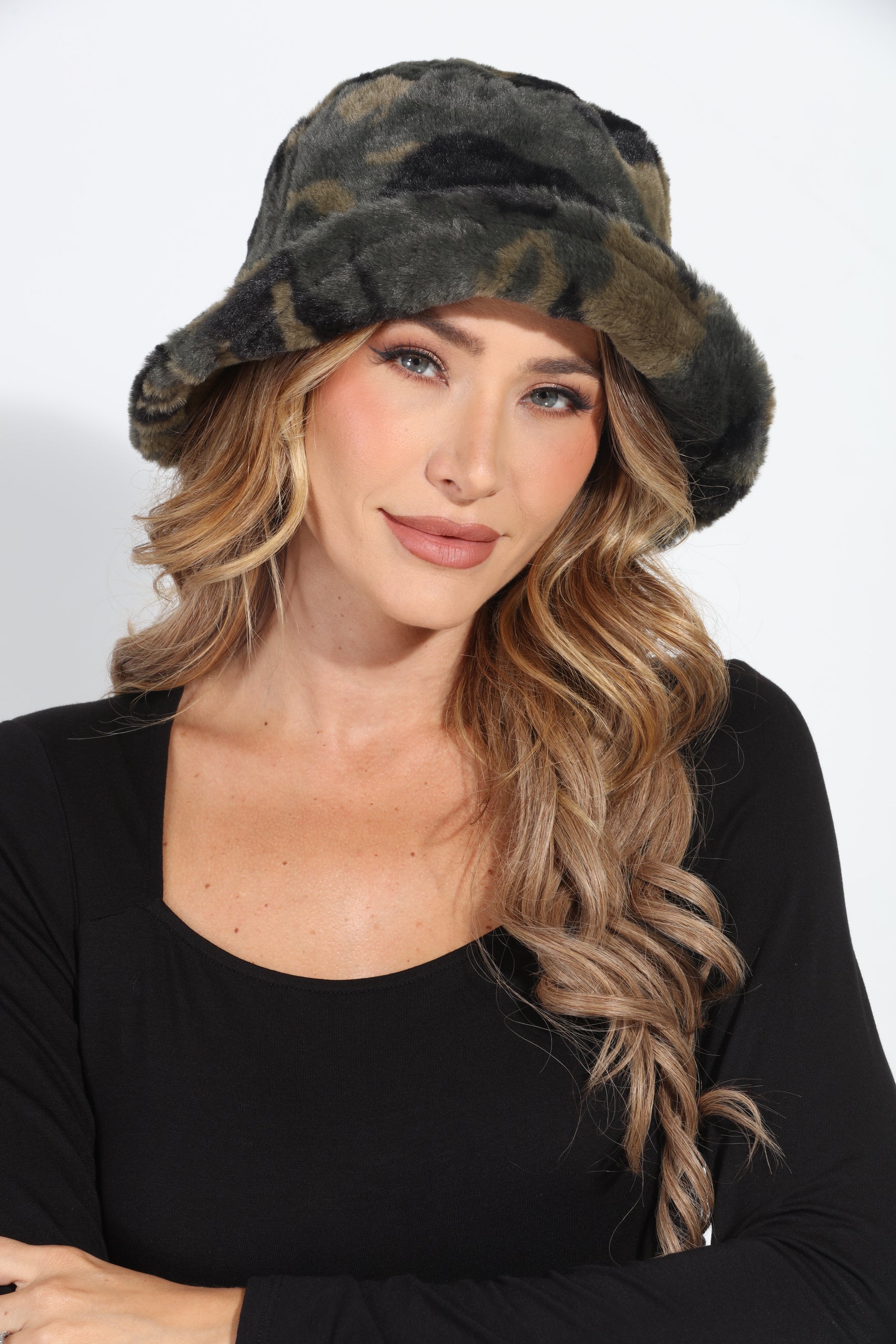 Camo Faux Fur Bucket Hat-BEST SELLER