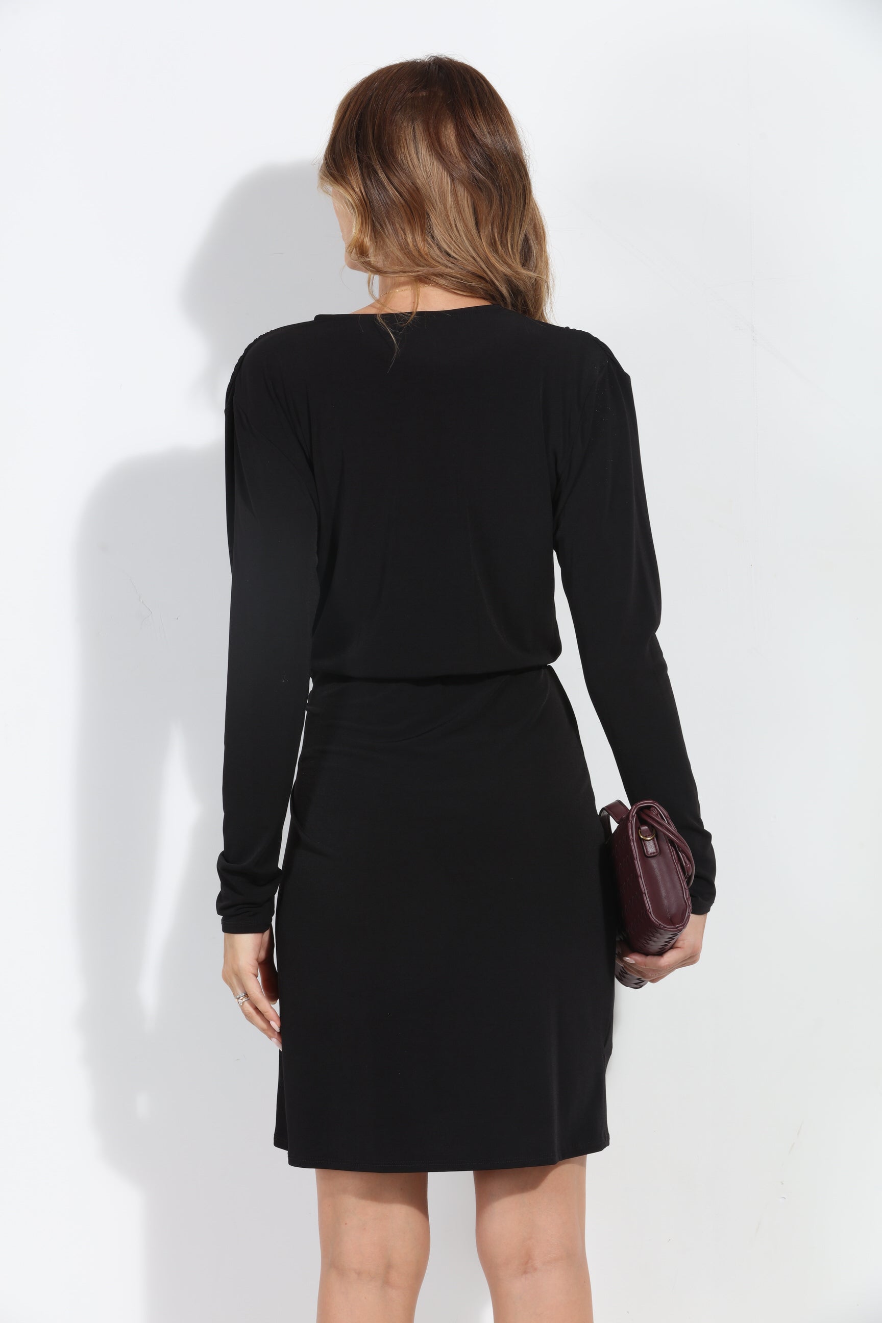 Black Stretch Faux Wrap Dress-BEST SELLER