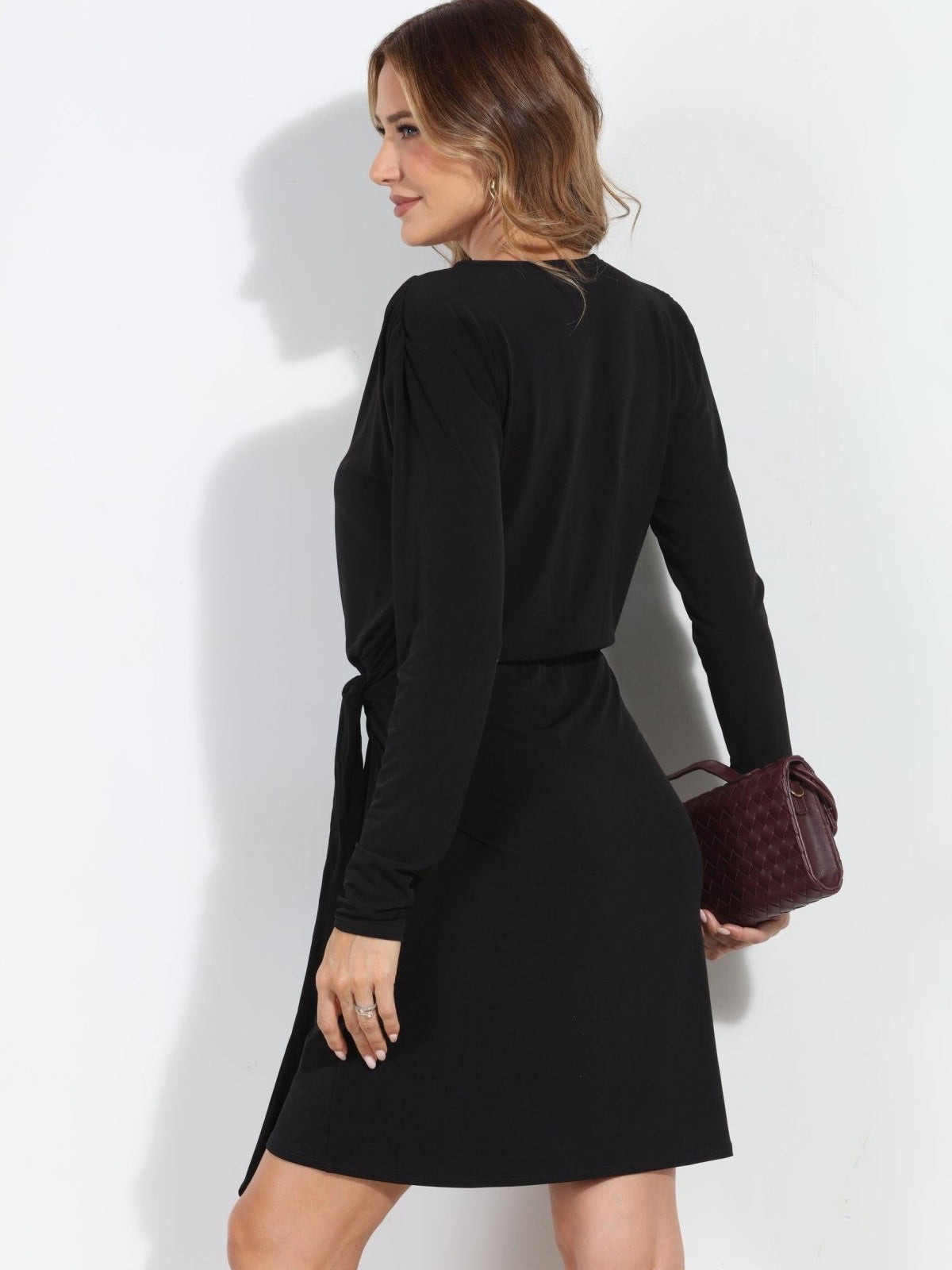 Black Stretch Faux Wrap Dress-BEST SELLER