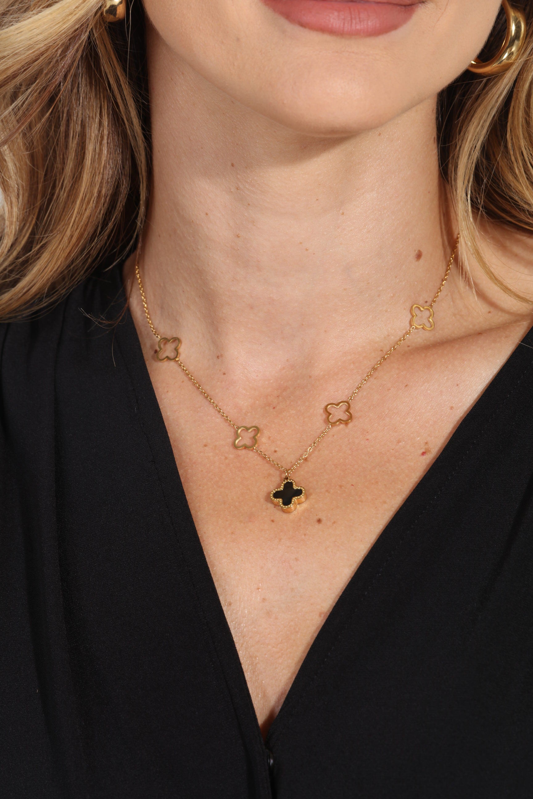 Black Dainty Clover Necklace