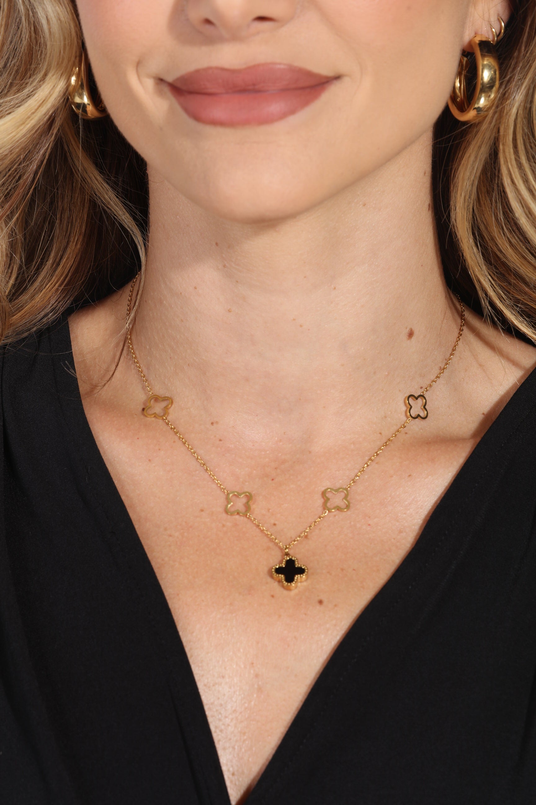 Black Dainty Clover Necklace