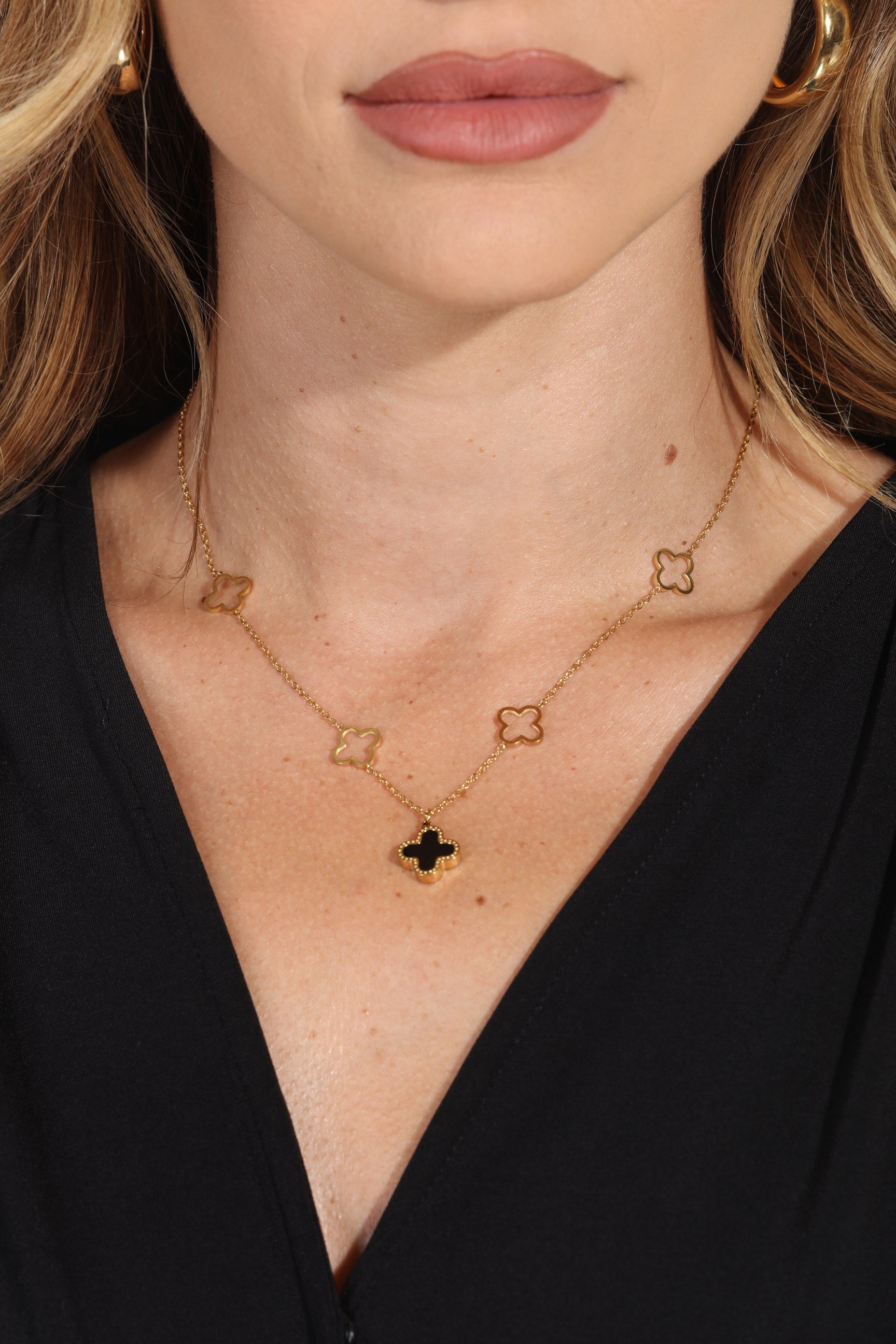 Black Dainty Clover Necklace