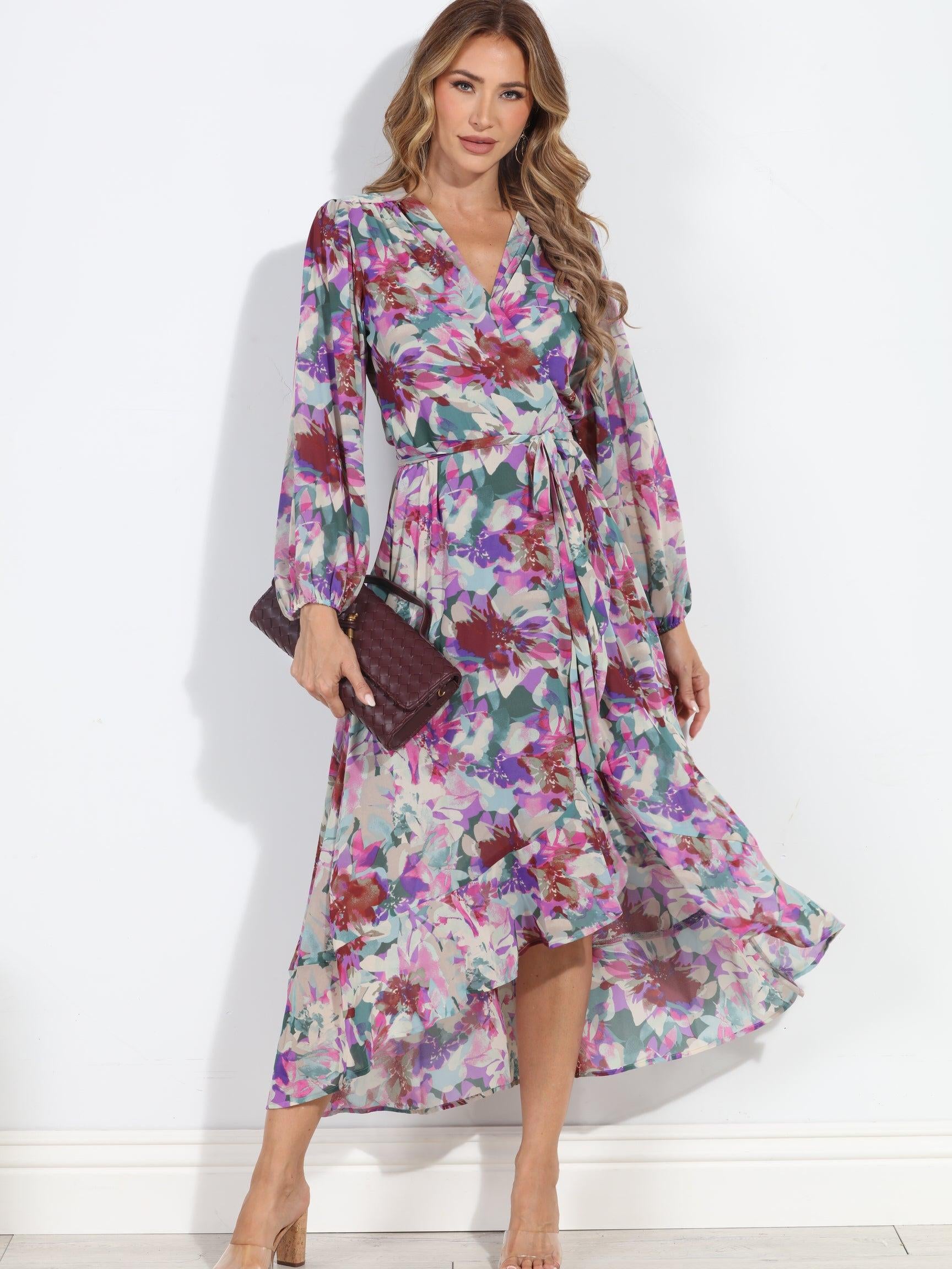 Cassandra Chiffon Ruffle Wrap Dress-BEST SELLER