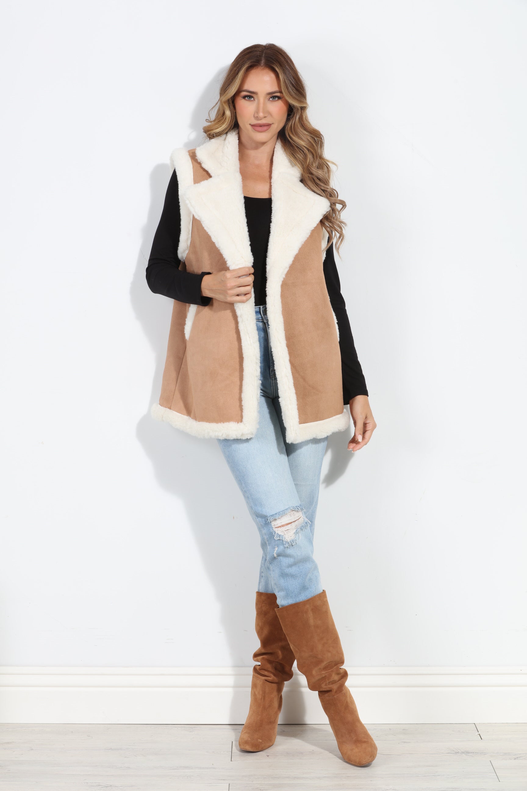 Camel/Ivory Faux Suede Vest-BEST SELLER