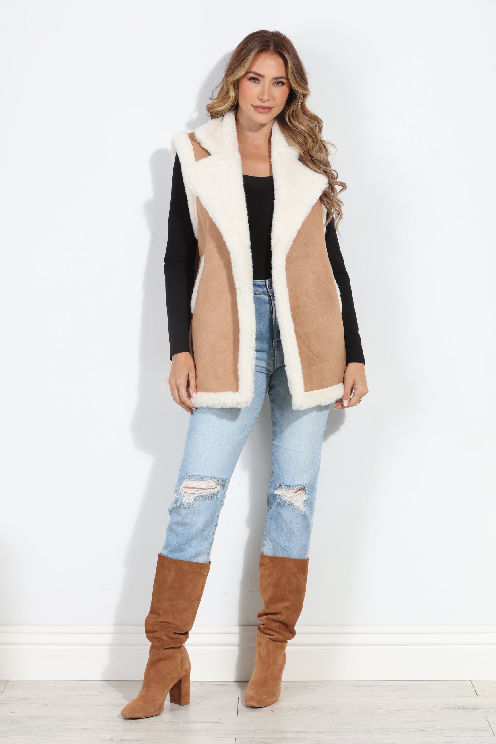 Camel/Ivory Faux Suede Vest-BEST SELLER