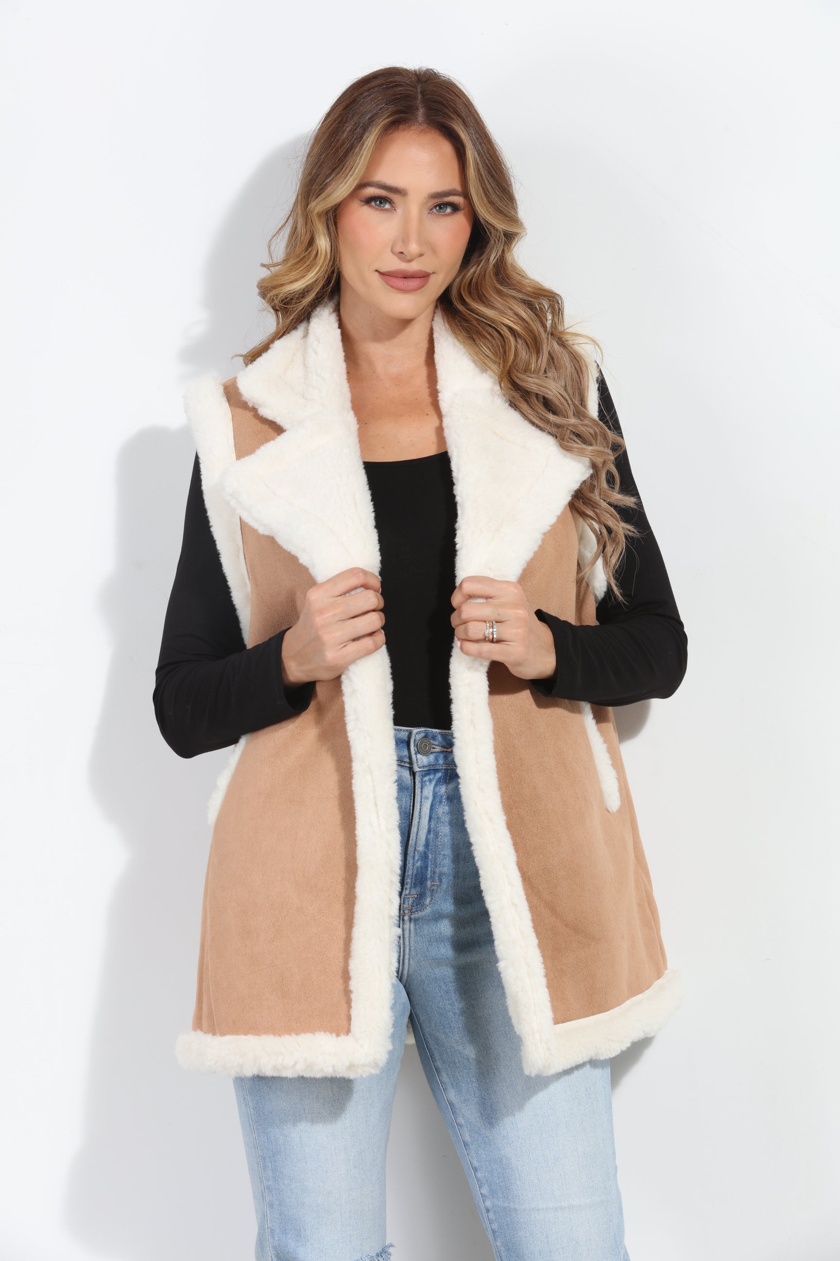 Camel/Ivory Faux Suede Vest-BEST SELLER