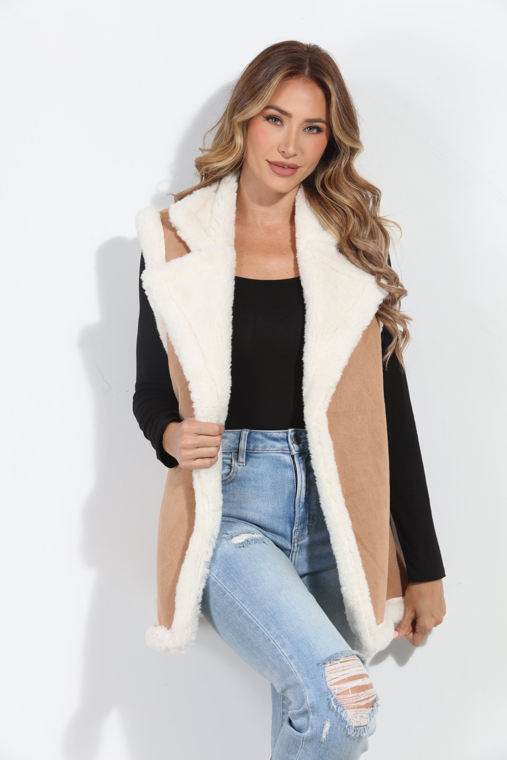 Camel/Ivory Faux Suede Vest-BEST SELLER