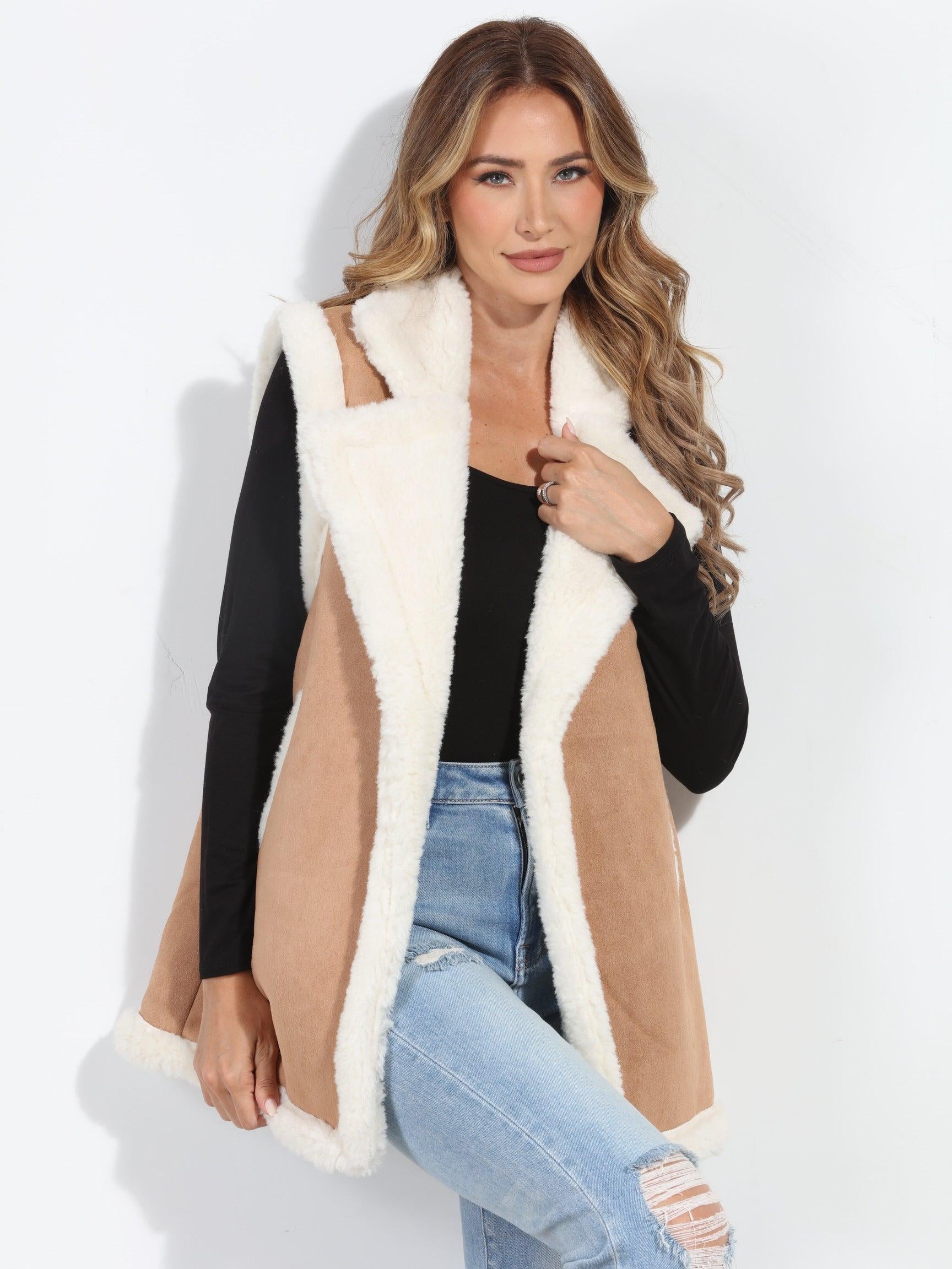 Camel/Ivory Faux Suede Vest-BEST SELLER