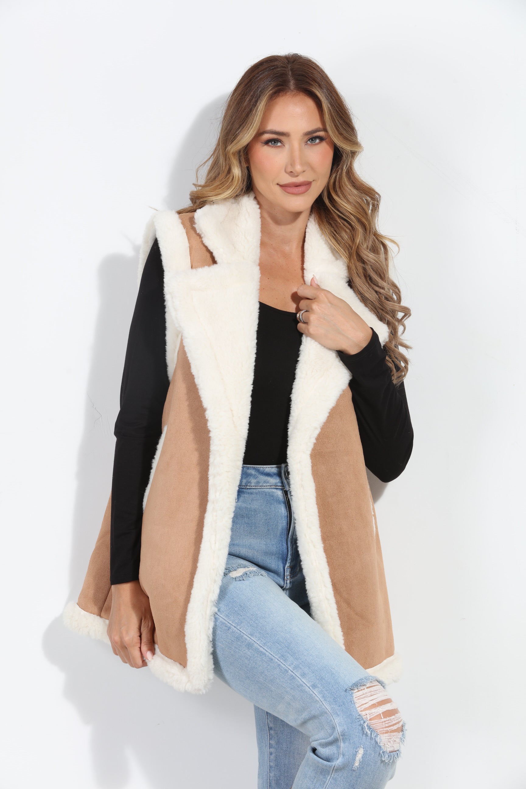 Camel/Ivory Faux Suede Vest-BEST SELLER