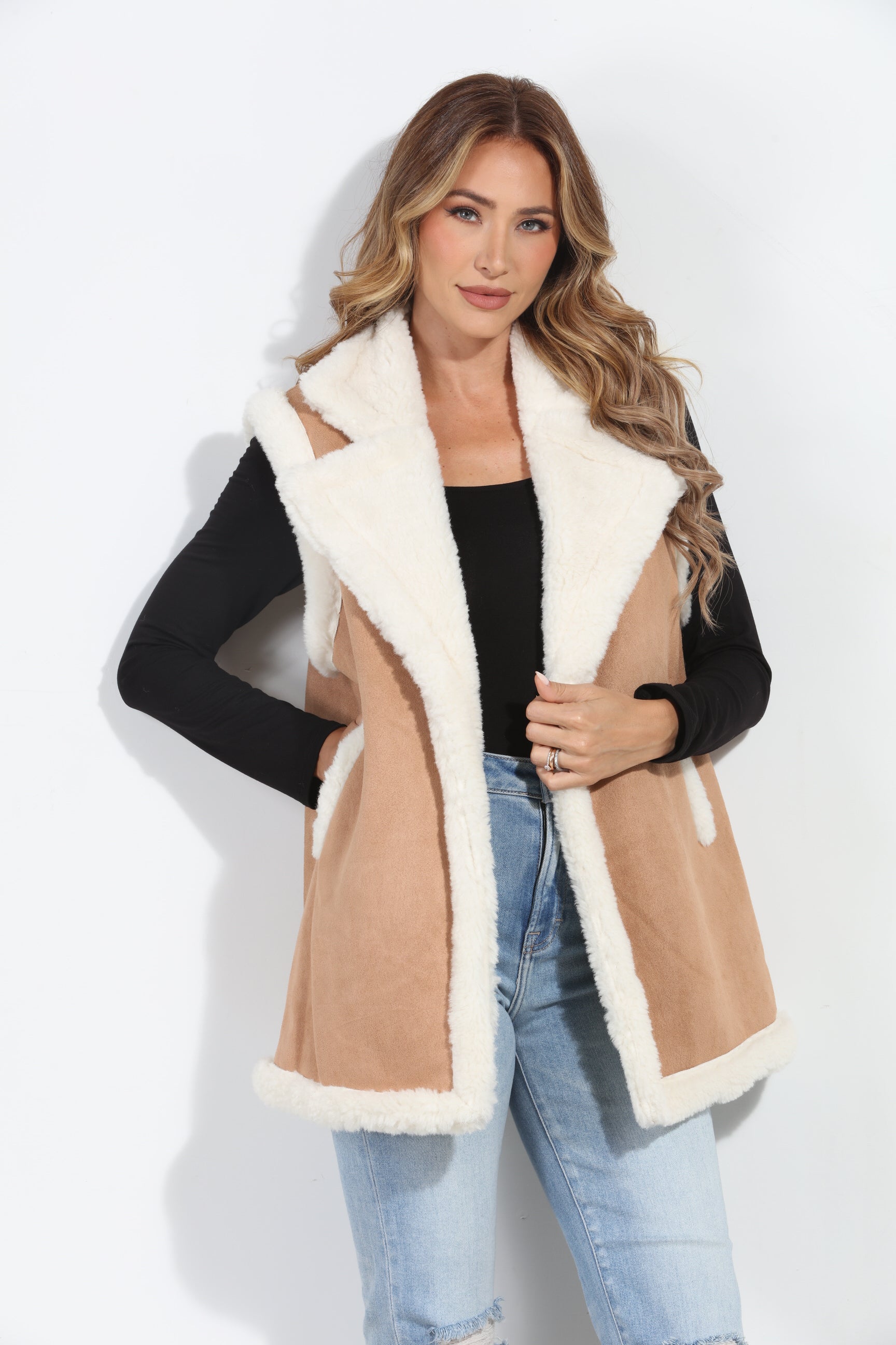 Camel/Ivory Faux Suede Vest-BEST SELLER