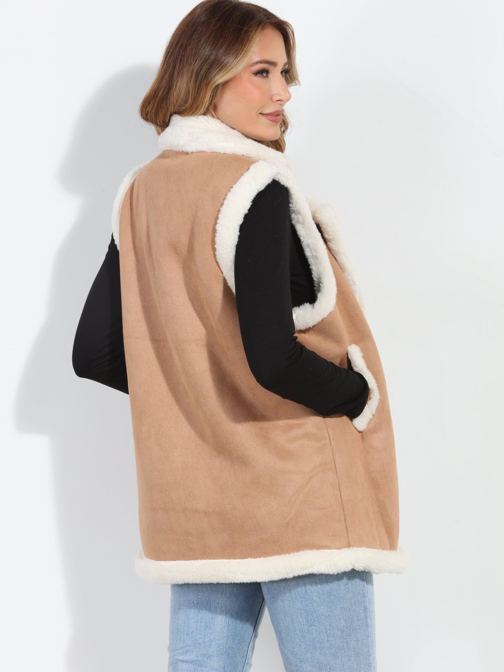 Camel/Ivory Faux Suede Vest-BEST SELLER