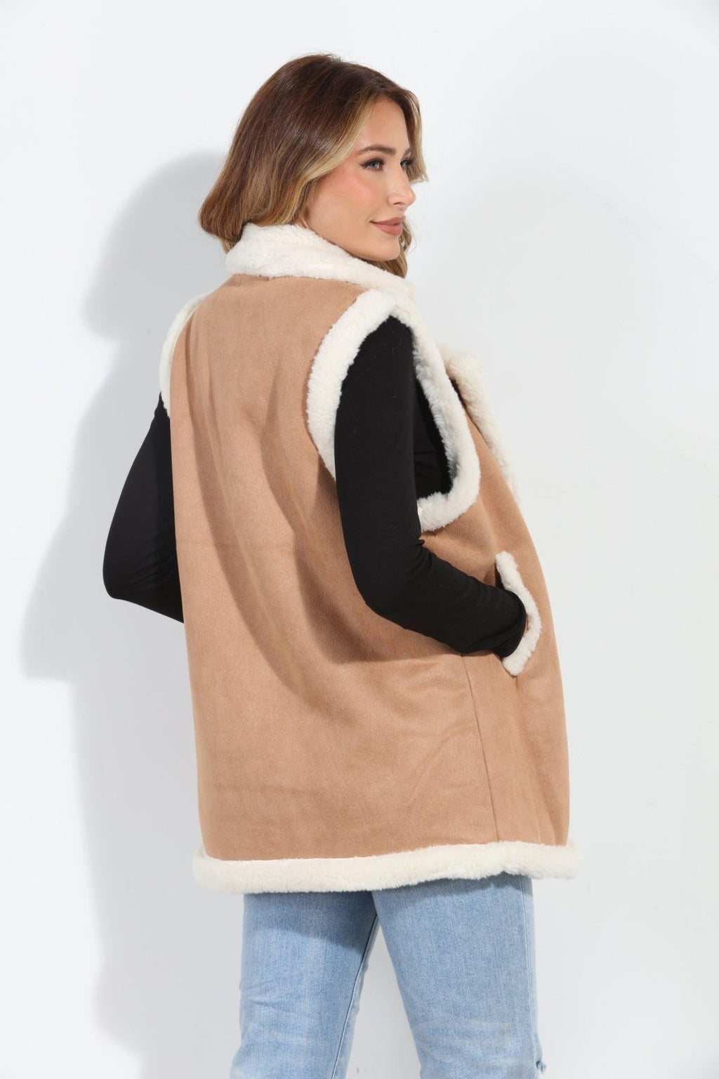 Camel/Ivory Faux Suede Vest-FINAL SALE