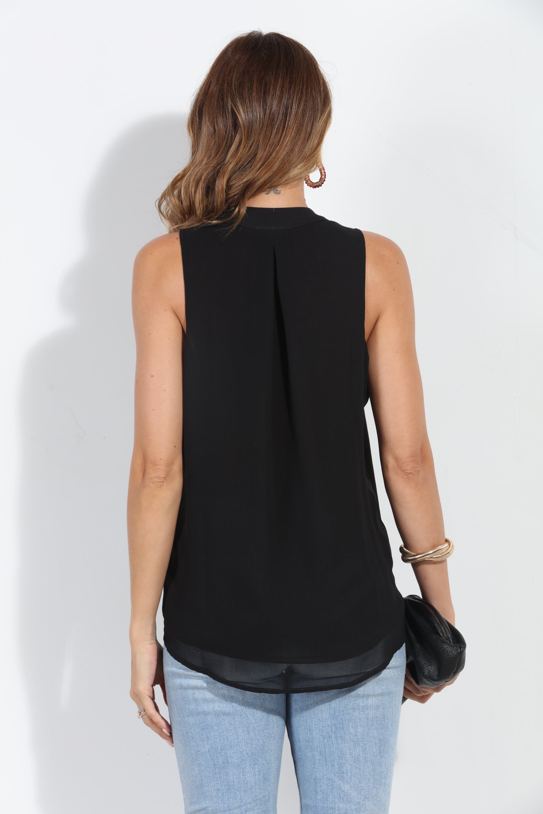 Black Chiffon Surplice Top with Tie-BEST SELLER