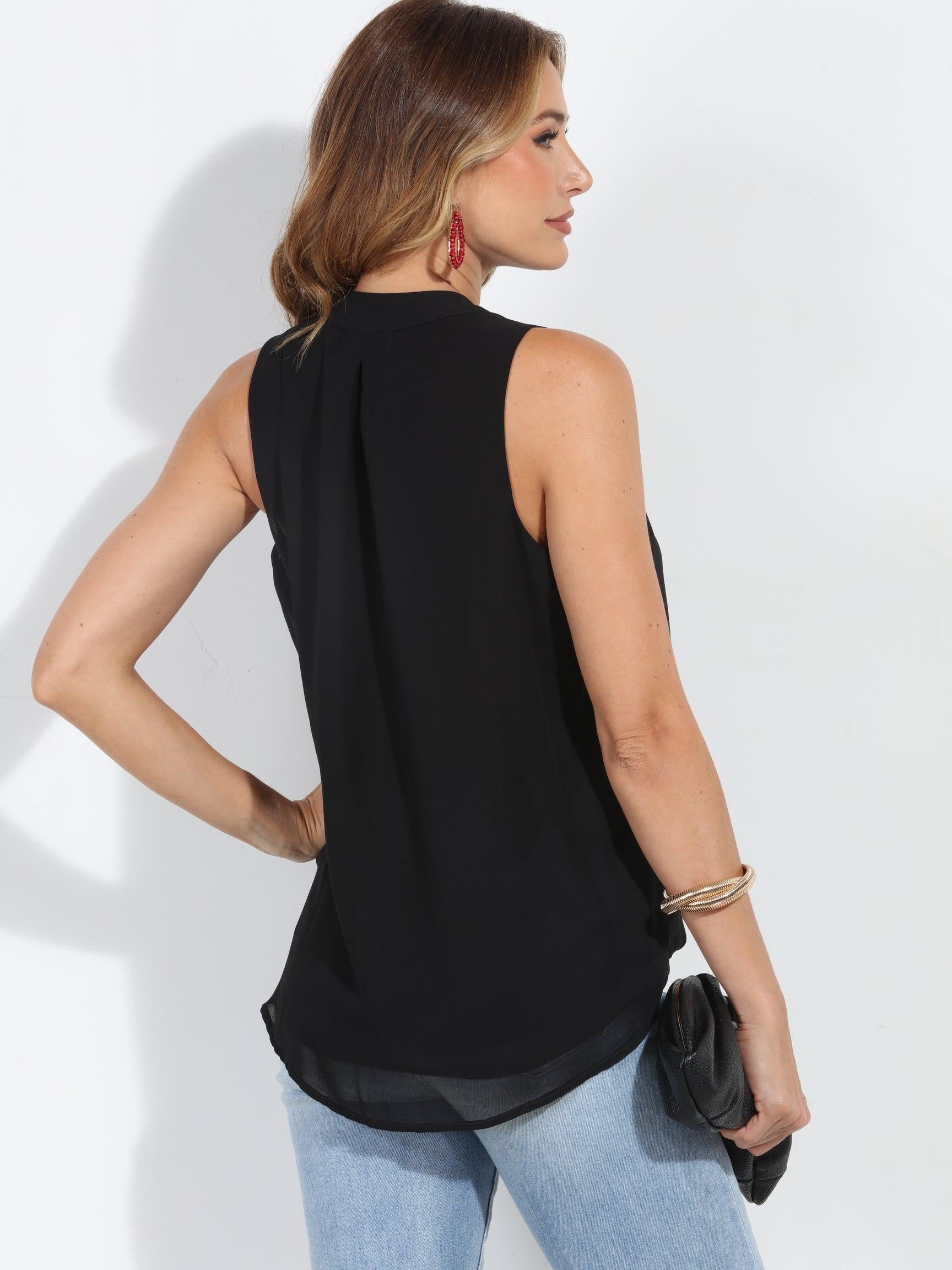 Black Chiffon Surplice Top with Tie-BEST SELLER