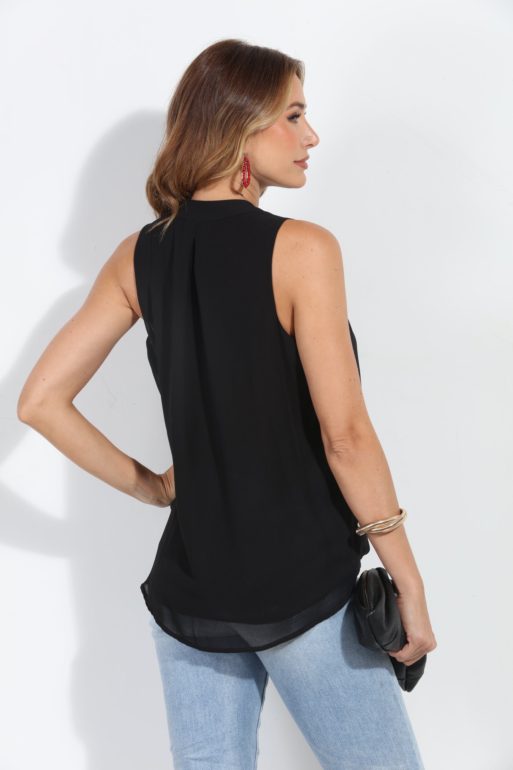 Black Chiffon Surplice Top with Tie-BEST SELLER