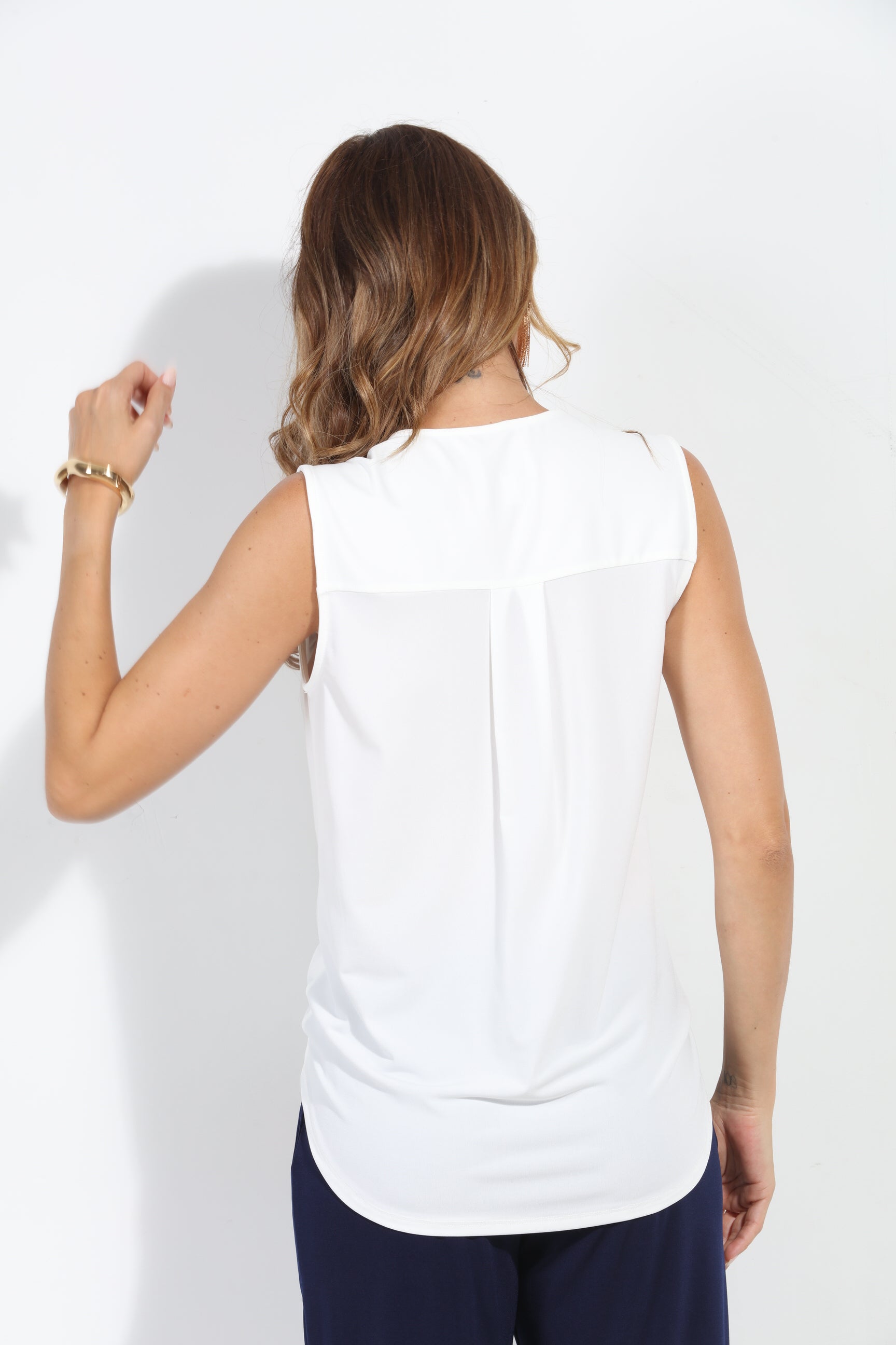 Ivory Sleeveless Stretch Surplice Top - BEST SELLER