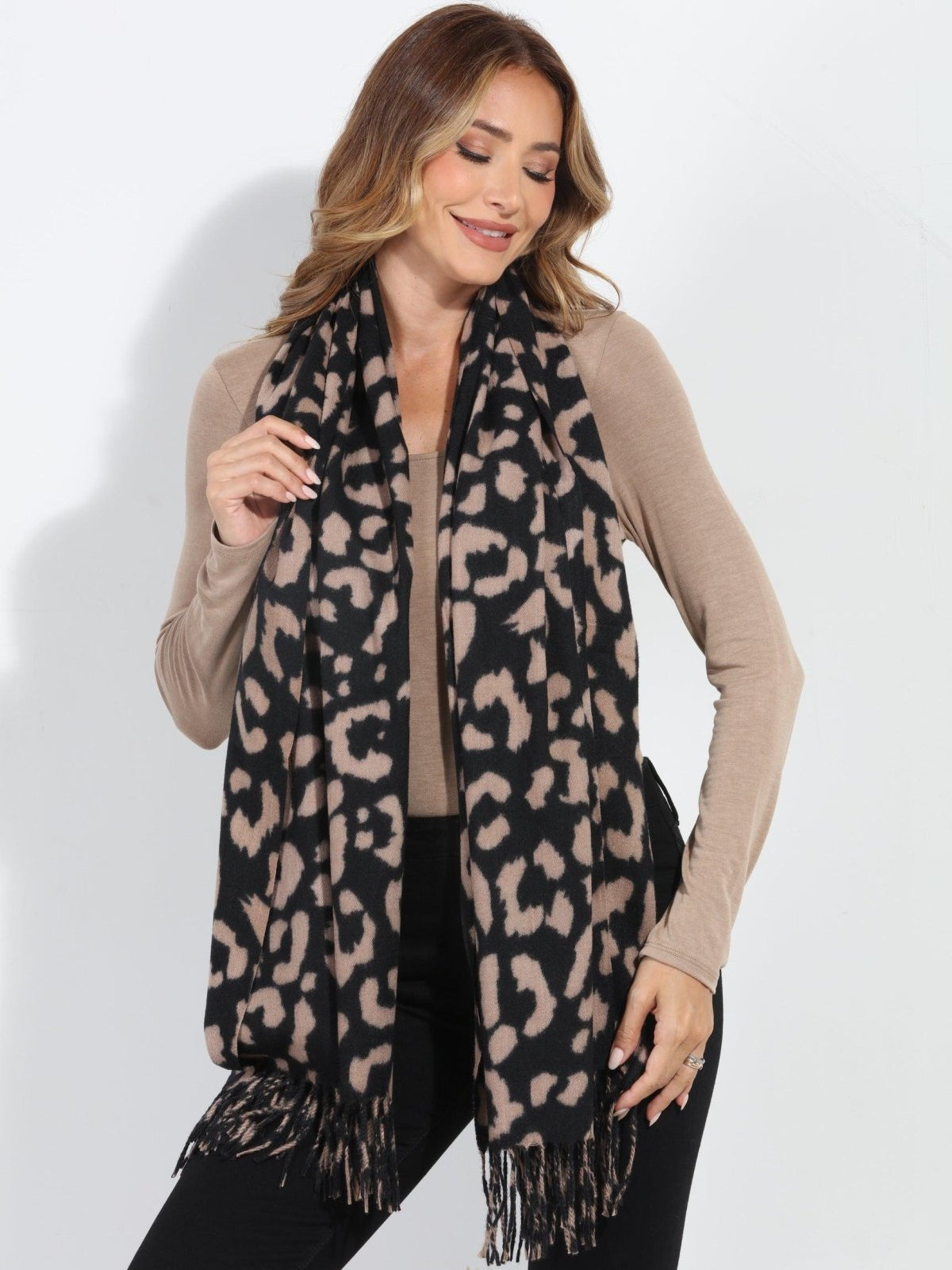 Black and Tan Brushed Leopard Scarf-BEST SELLER