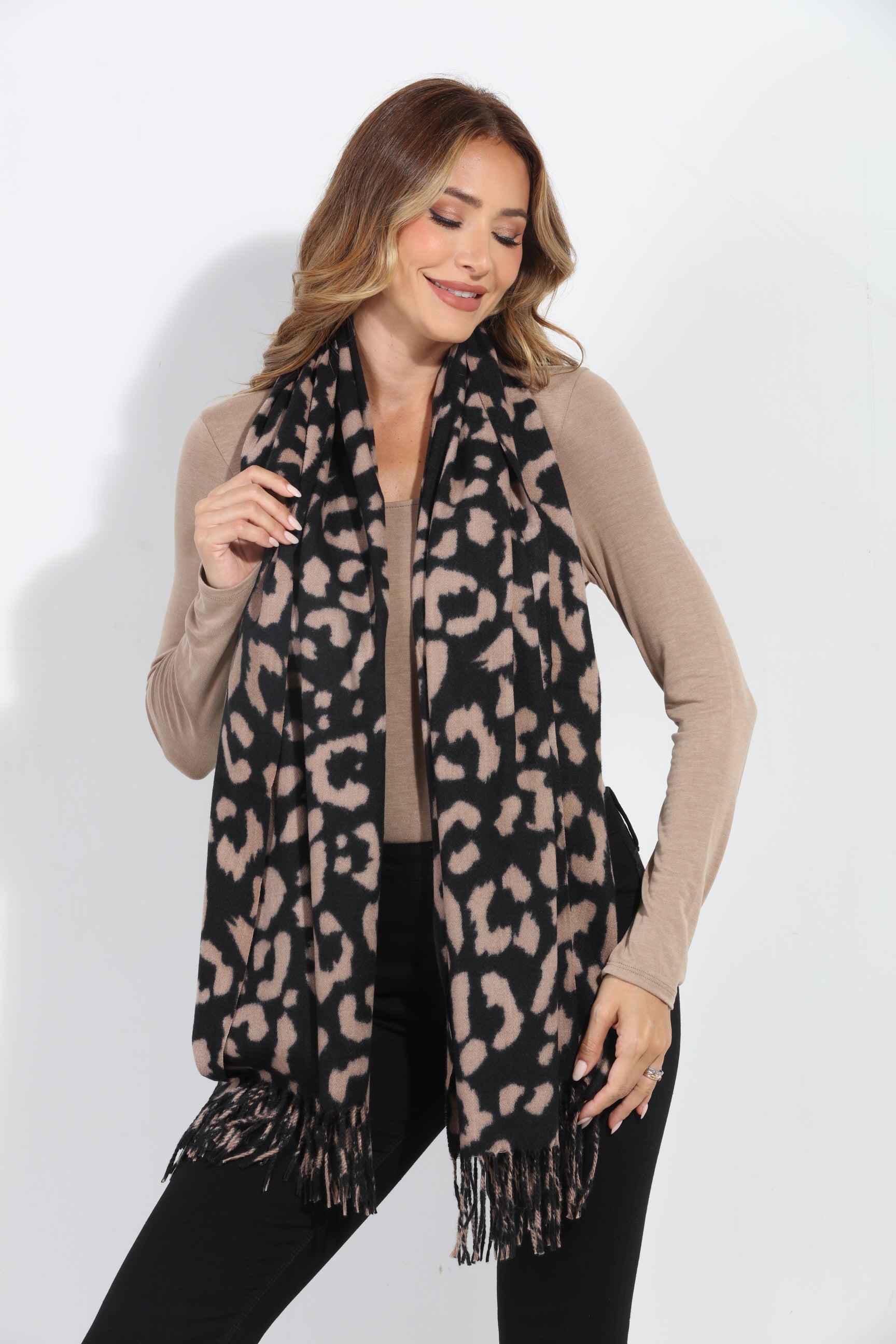 Tan and Black Brushed Leopard Scarf