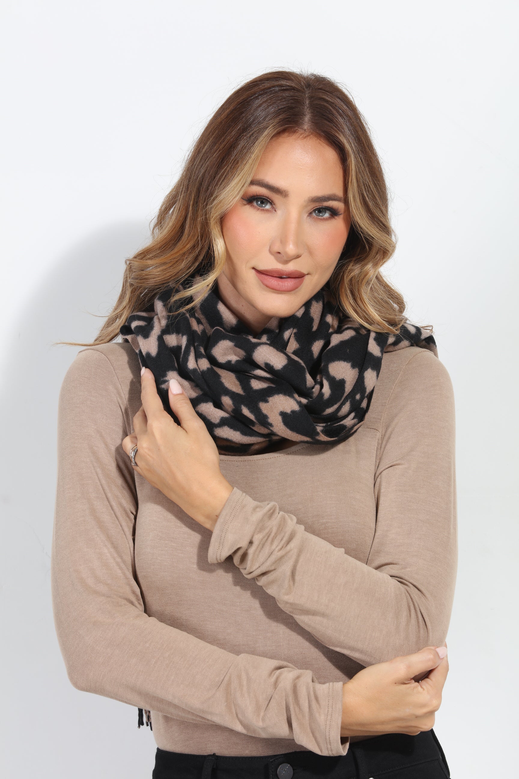 Tan and Black Brushed Leopard Scarf