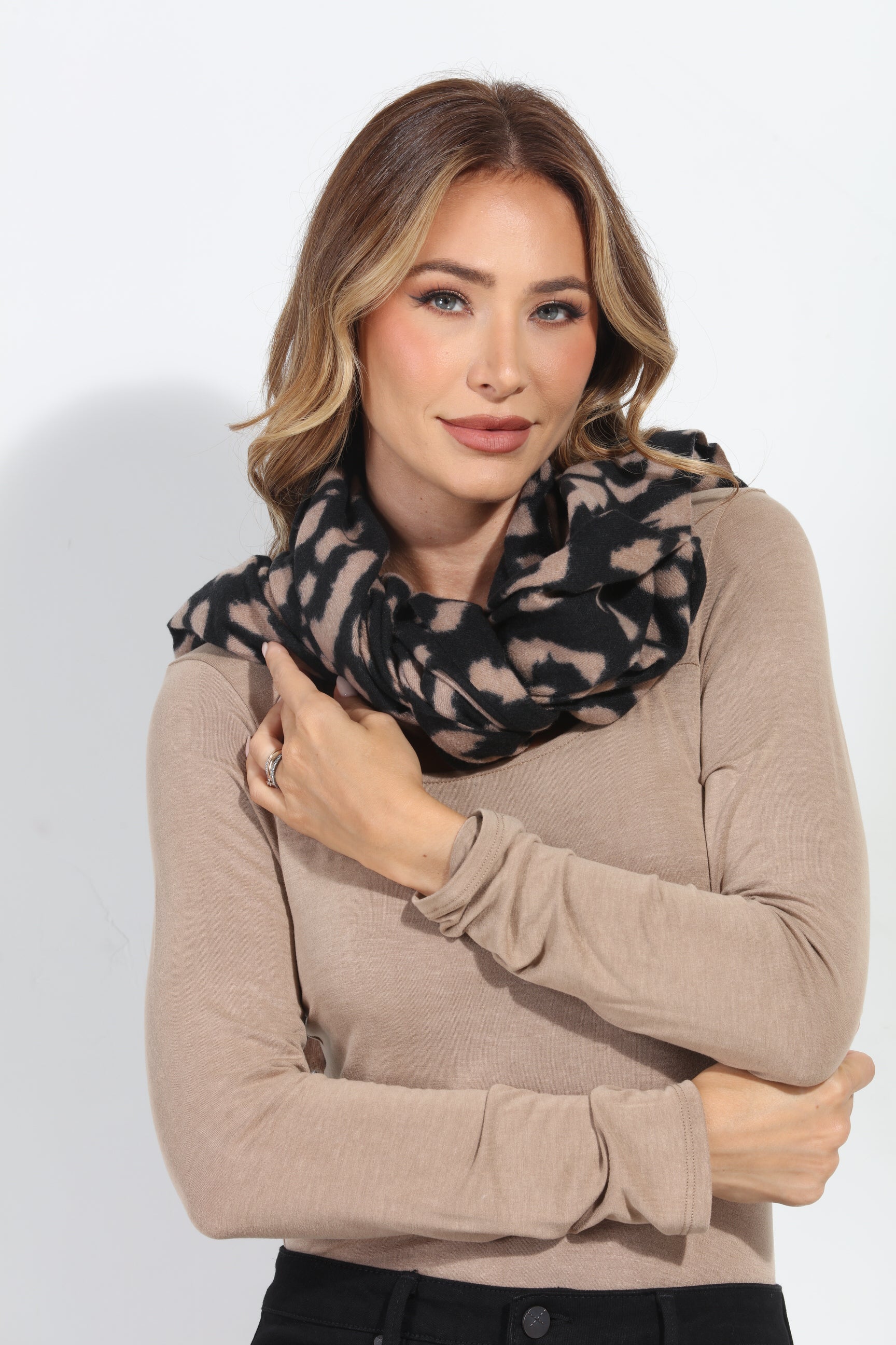 Tan and Black Brushed Leopard Scarf