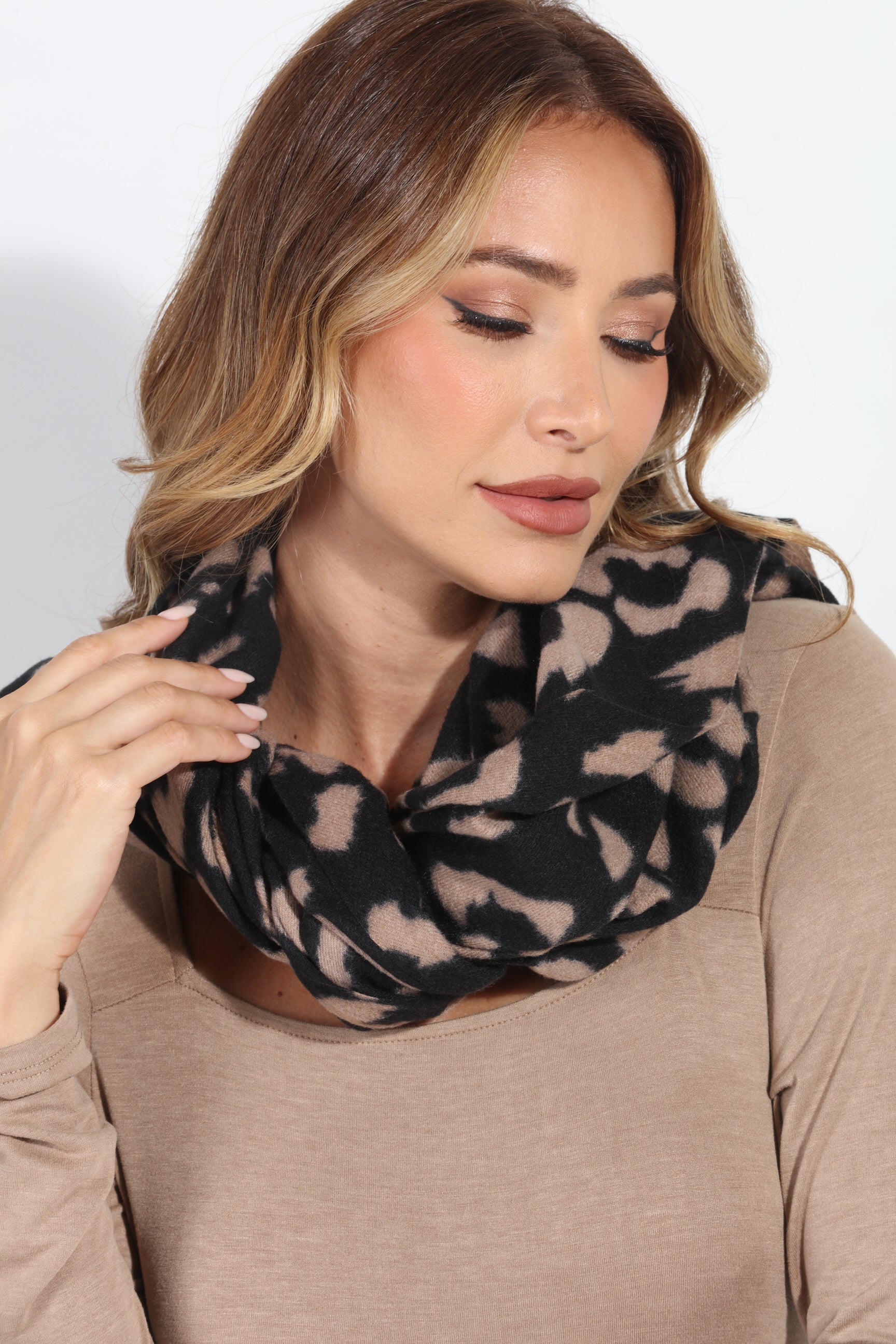 Tan and Black Brushed Leopard Scarf