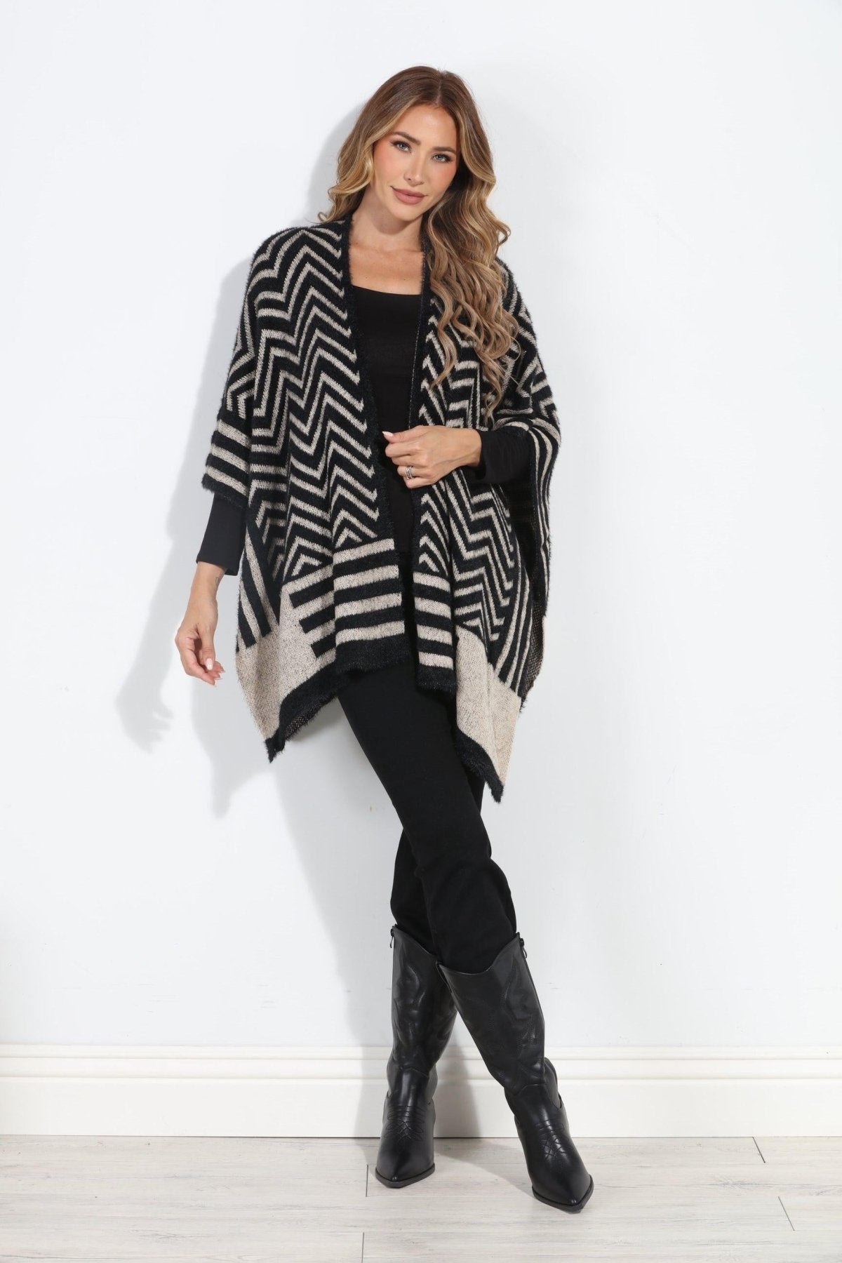 Keep Me Warm Chevron Open Poncho-FINAL SALE