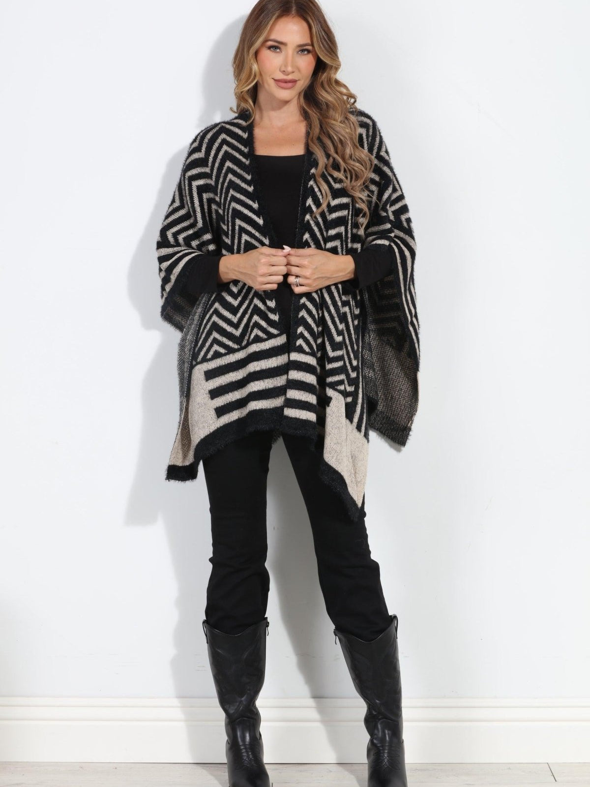 Keep Me Warm Chevron Open Poncho-FINAL SALE